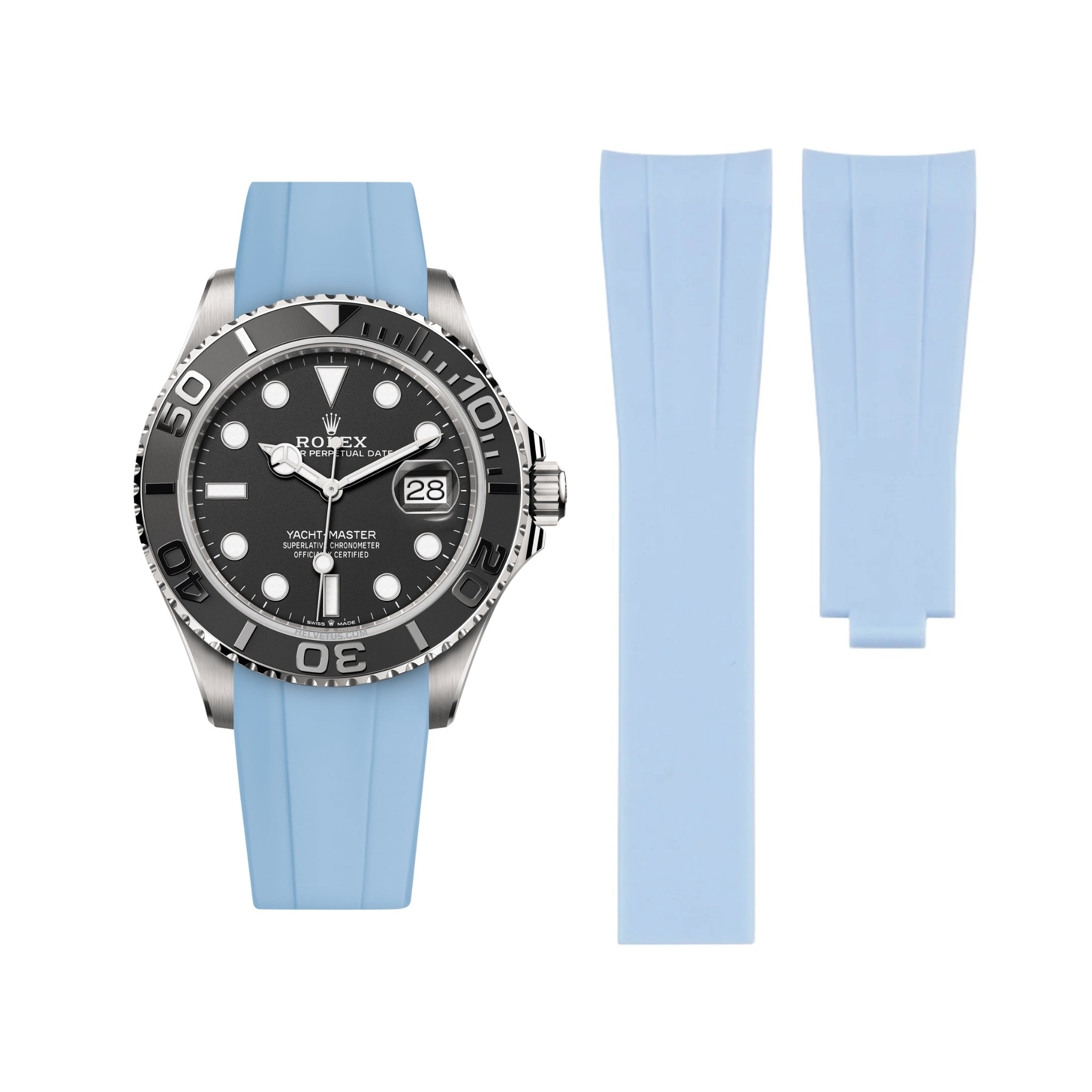 Deployant Rubber Strap - For Rolex Yacht - Master - Baby Blue - Helvetus