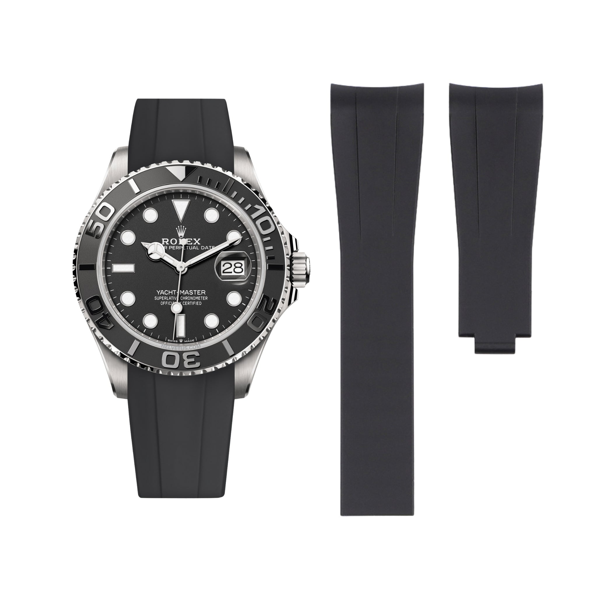 Deployant Rubber Strap - For Rolex Yacht - Master - Black - Helvetus