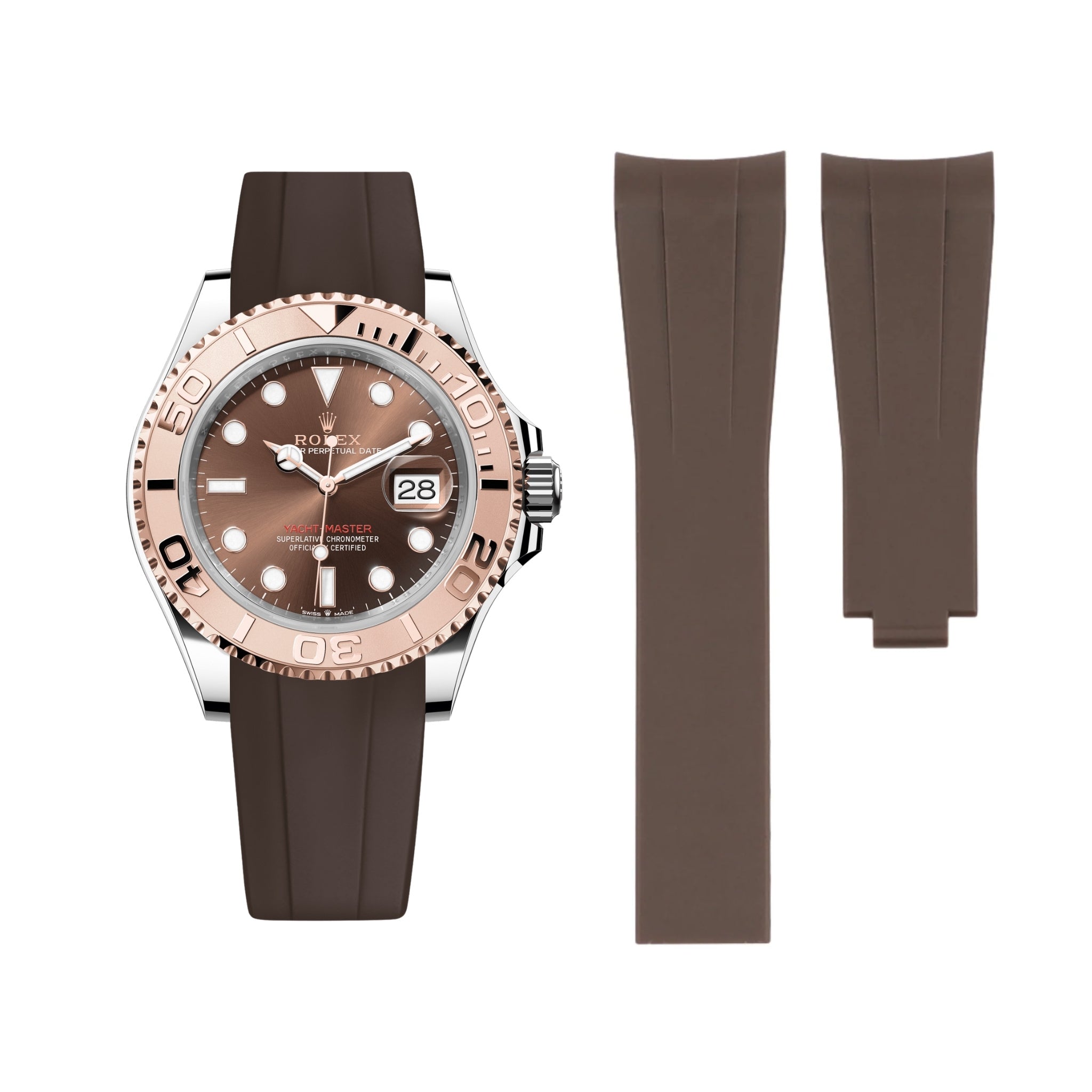 Deployant Rubber Strap - For Rolex Yacht - Master - Brown - Helvetus