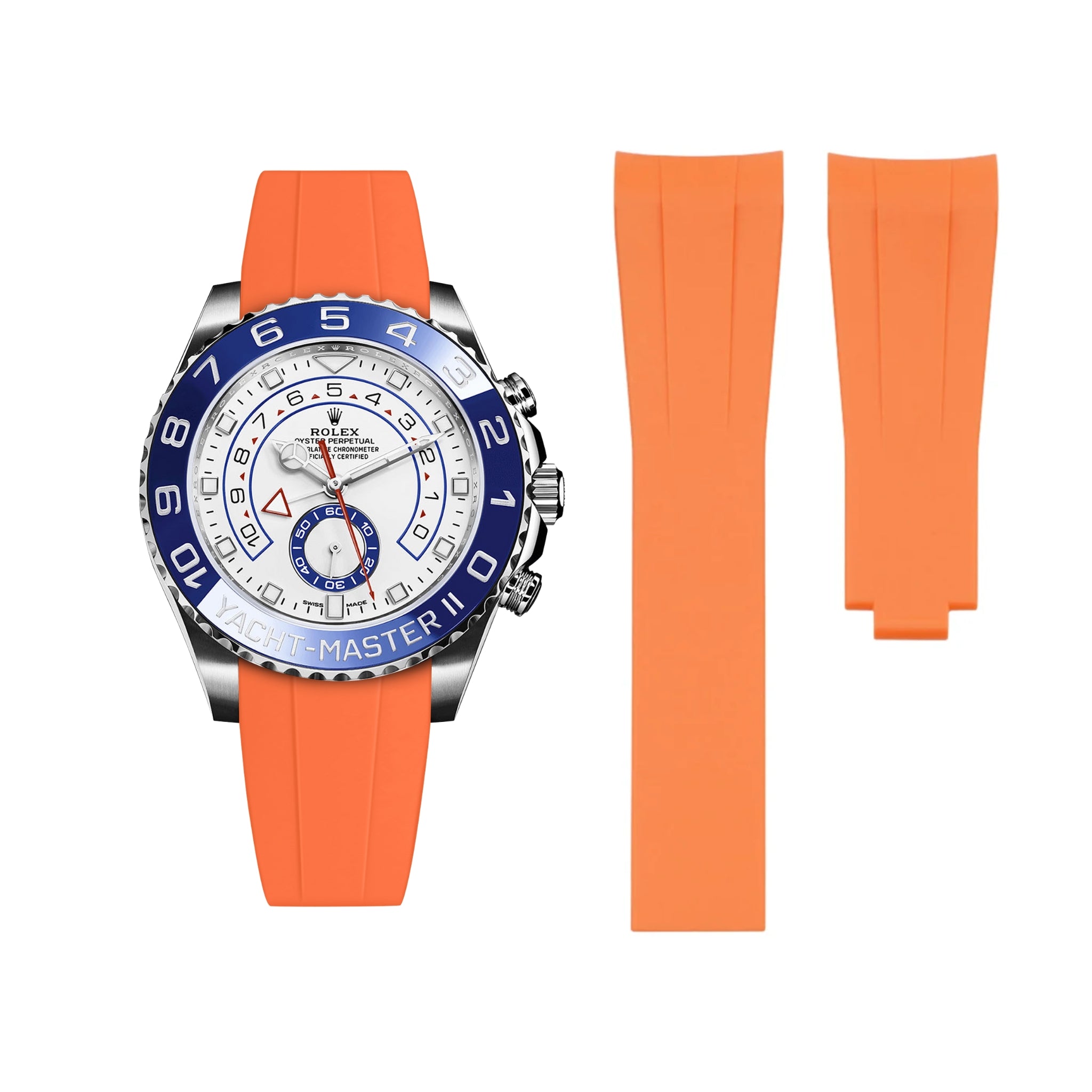 Deployant Rubber Strap - For Rolex Yacht - Master II - Orange - Helvetus