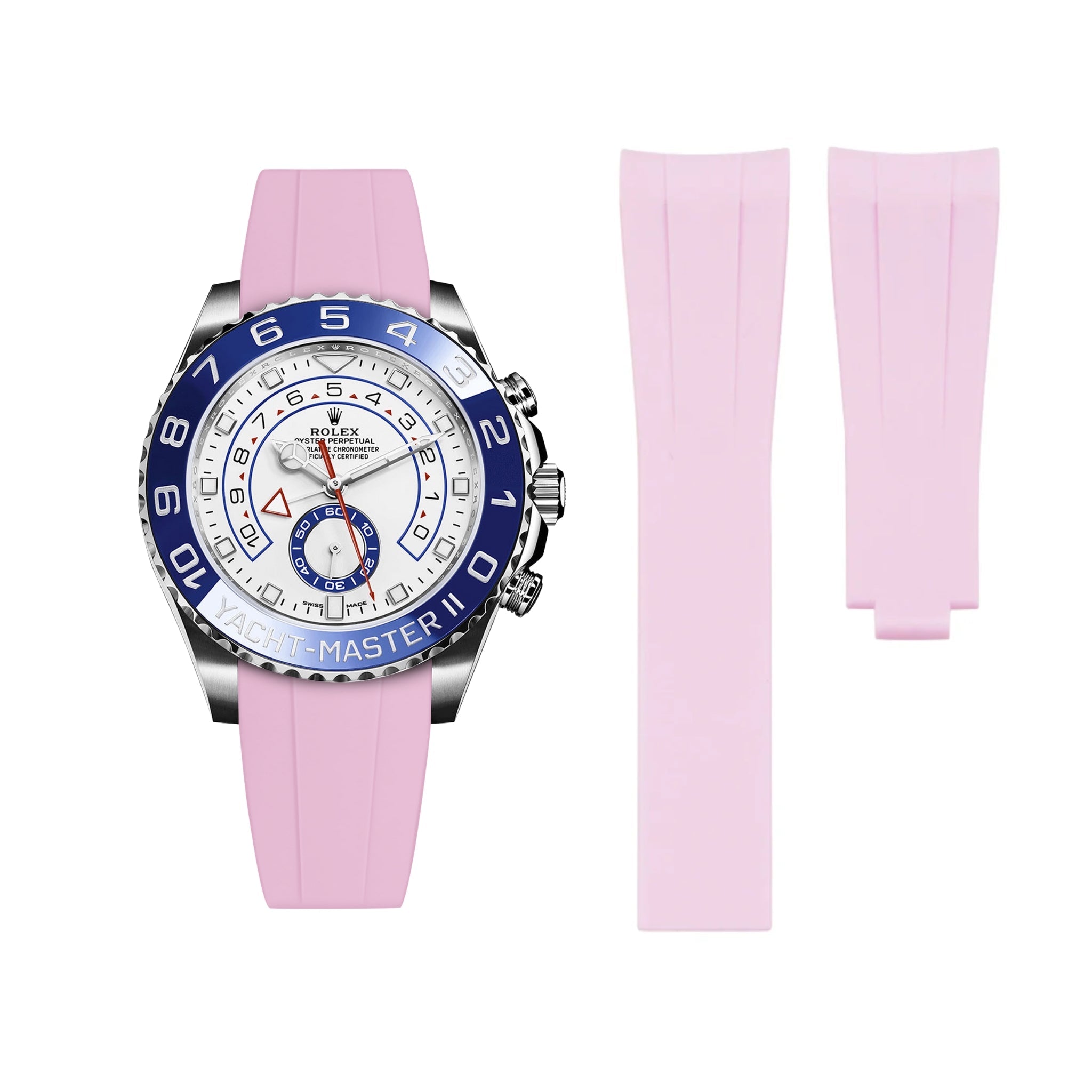 Deployant Rubber Strap - For Rolex Yacht - Master II - Pink - Helvetus