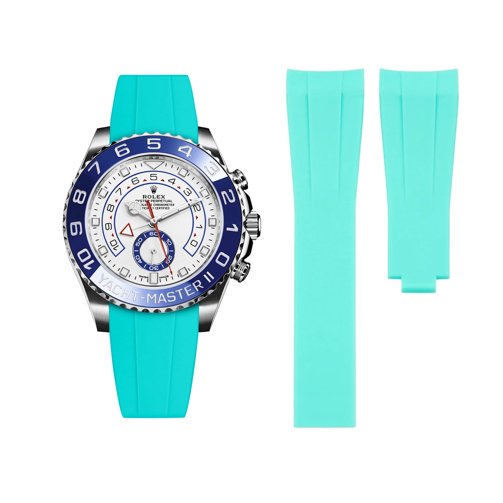 Deployant Rubber Strap - For Rolex Yacht - Master II - Turquoise - Helvetus