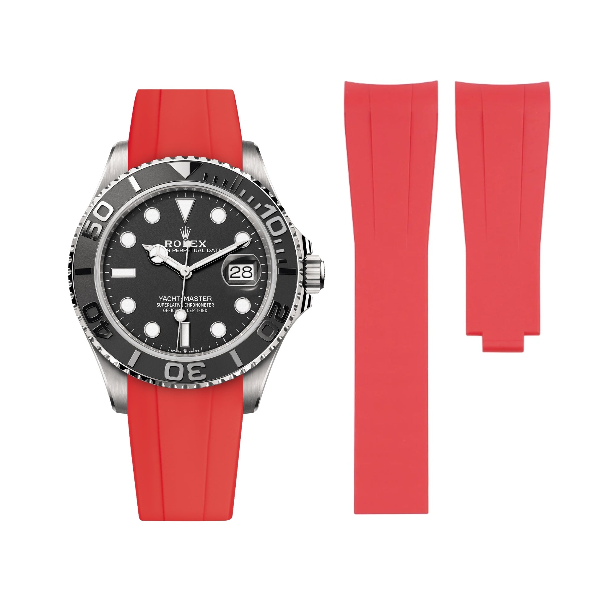 Deployant Rubber Strap - For Rolex Yacht - Master - Red - Helvetus