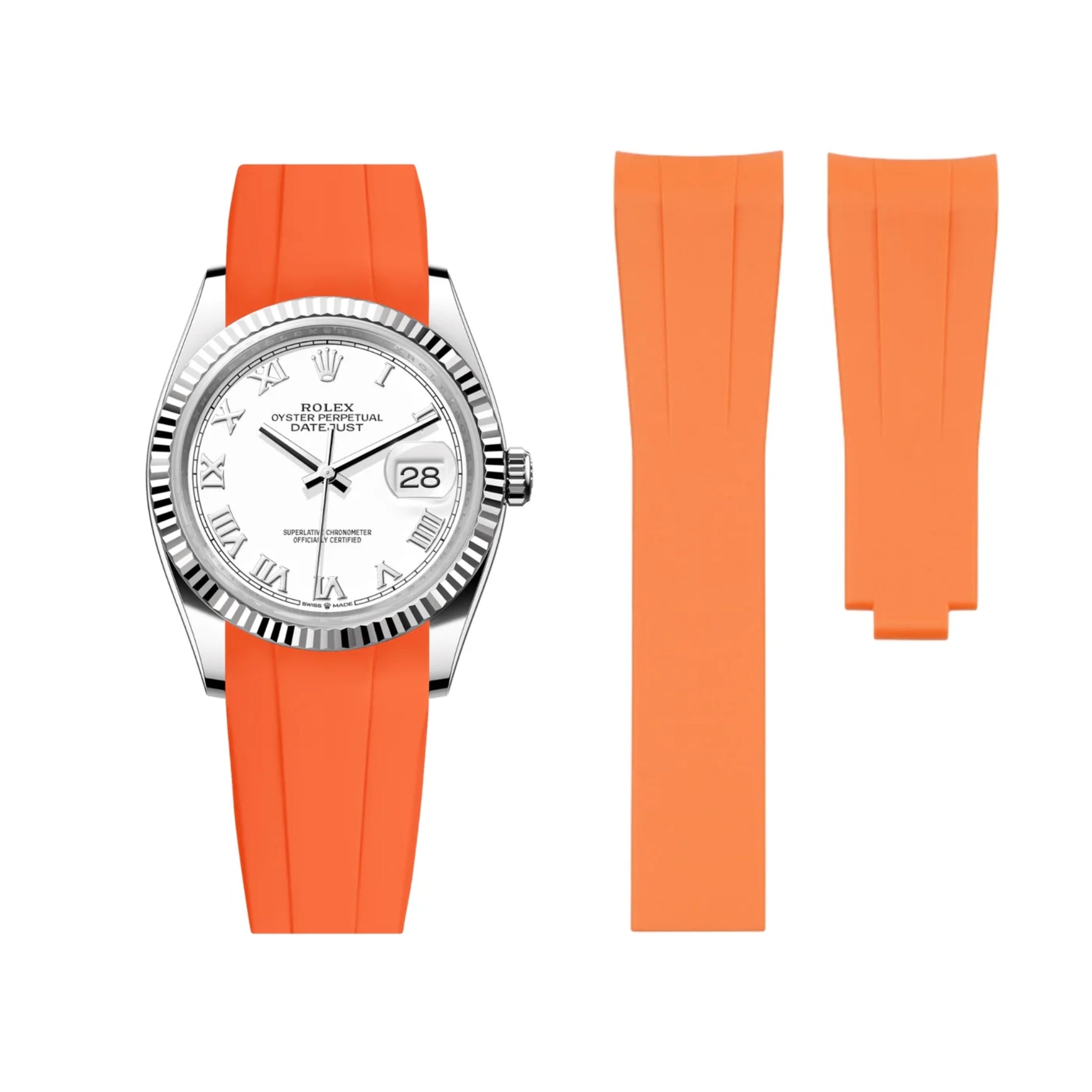 Deployant Strap - For Rolex Datejust 36 - Orange - Helvetus