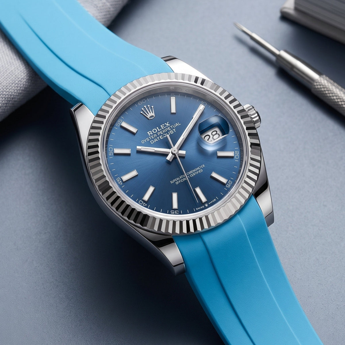 Deployant Strap - For Rolex Datejust 41mm - Light Blue - Helvetus