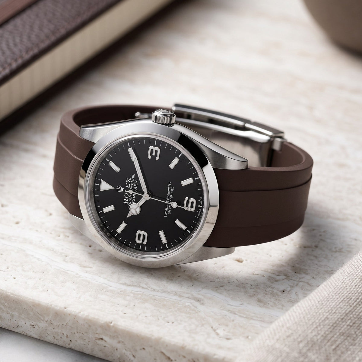 Deployant Strap - For Rolex Explorer I - Brown - Helvetus