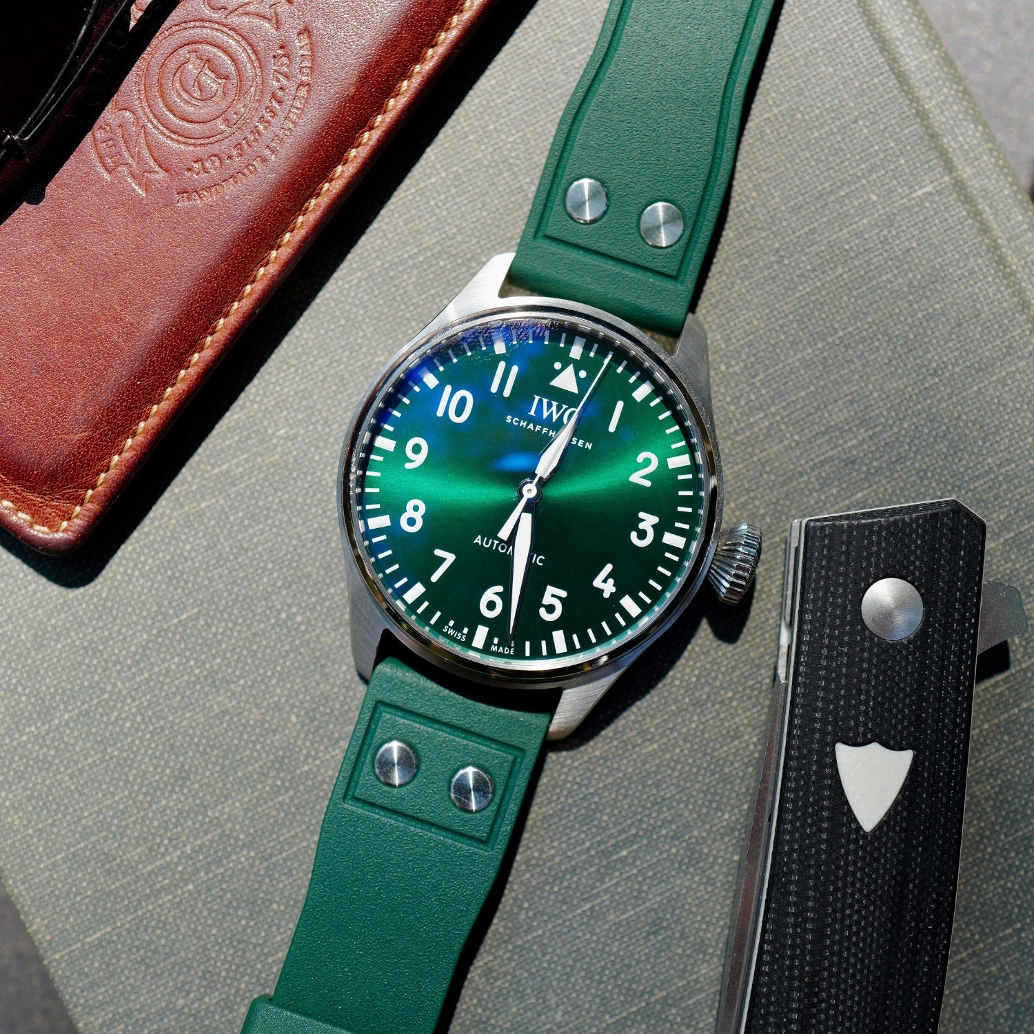 FKM Rubber Strap - For IWC Portugieser/Aquatimer/All Pilot Models/Portugieser/Portofino - Green - With Rivets - Helvetus