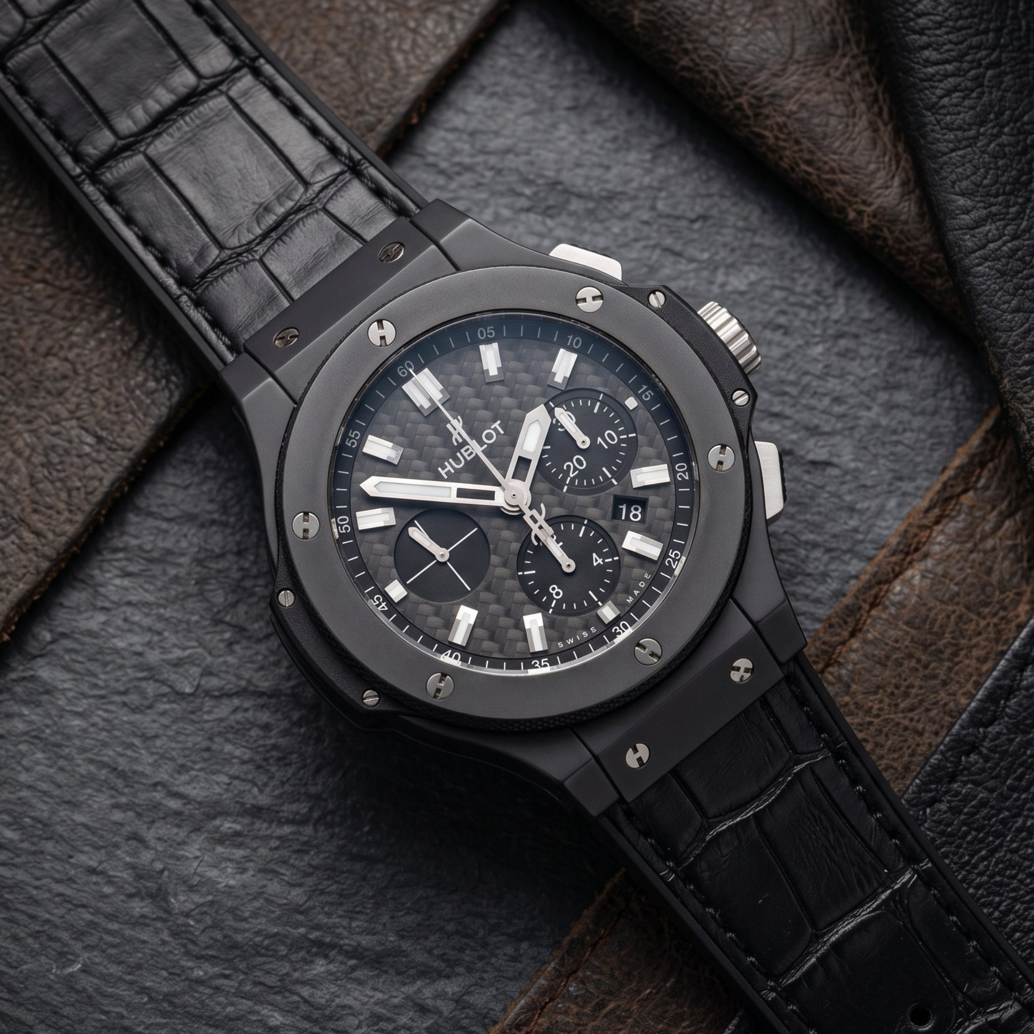 Leather Strap - For Hublot Big Bang 44mm - Black
