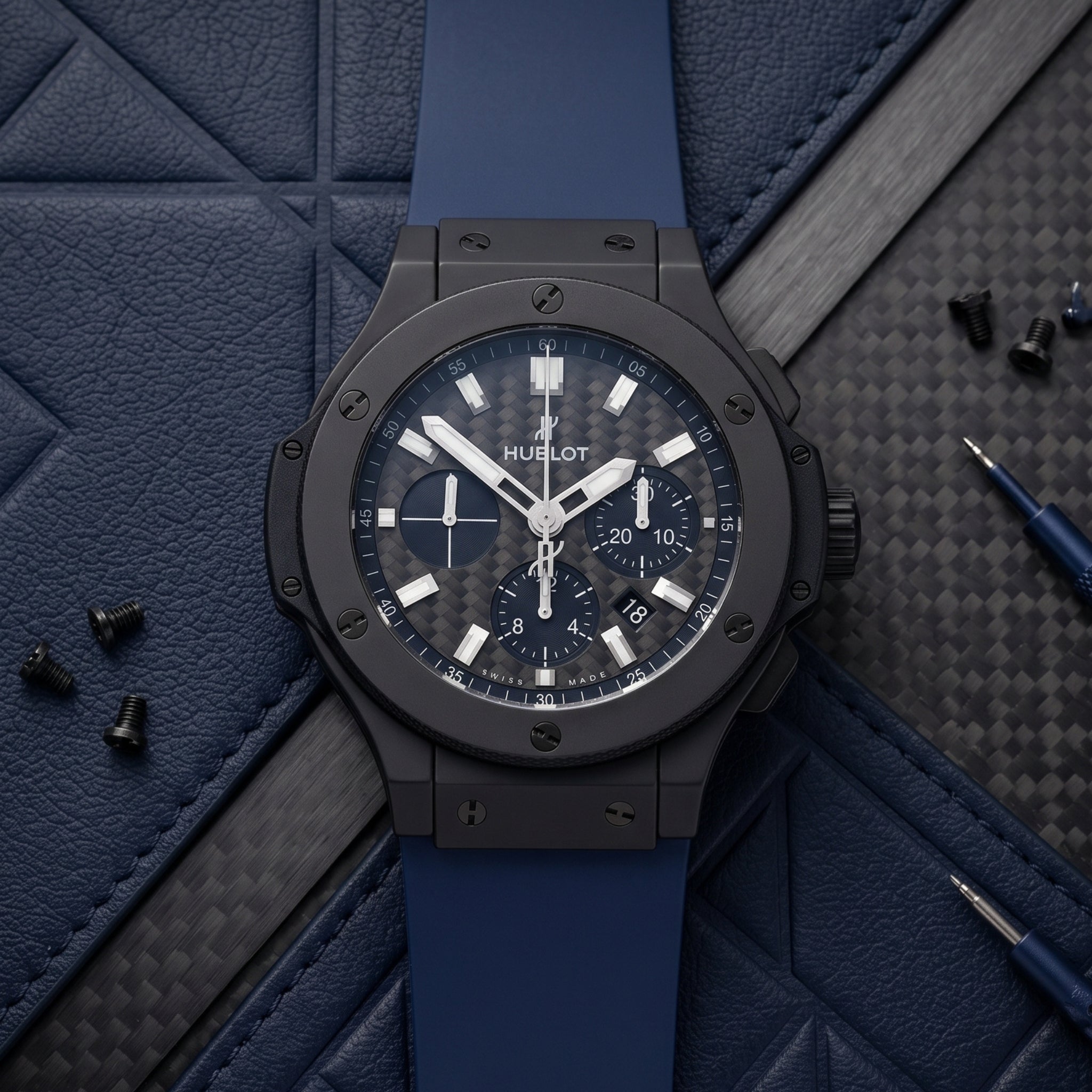 Rubber Strap - For Hublot Big Bang 44mm - Navy Blue