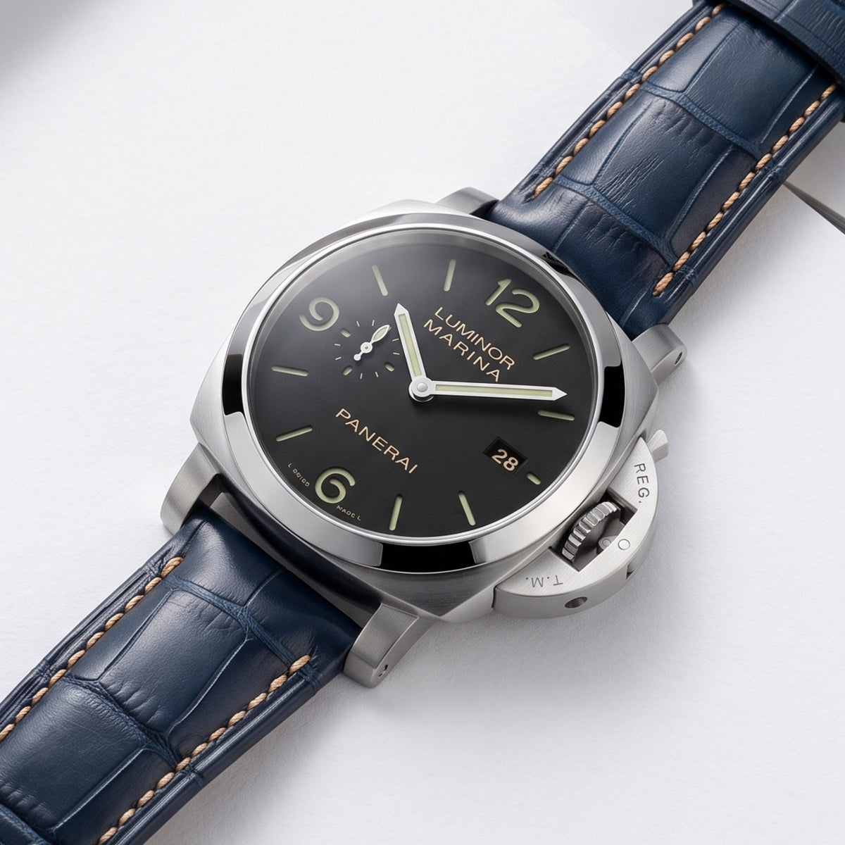 Leather Pattern Strap - For Panerai - Blue/White - Helvetus