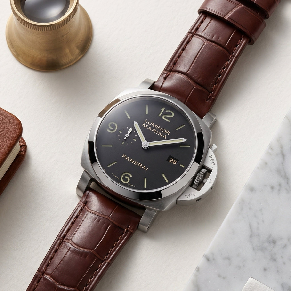 Leather Pattern Strap - For Panerai - Brown - Helvetus