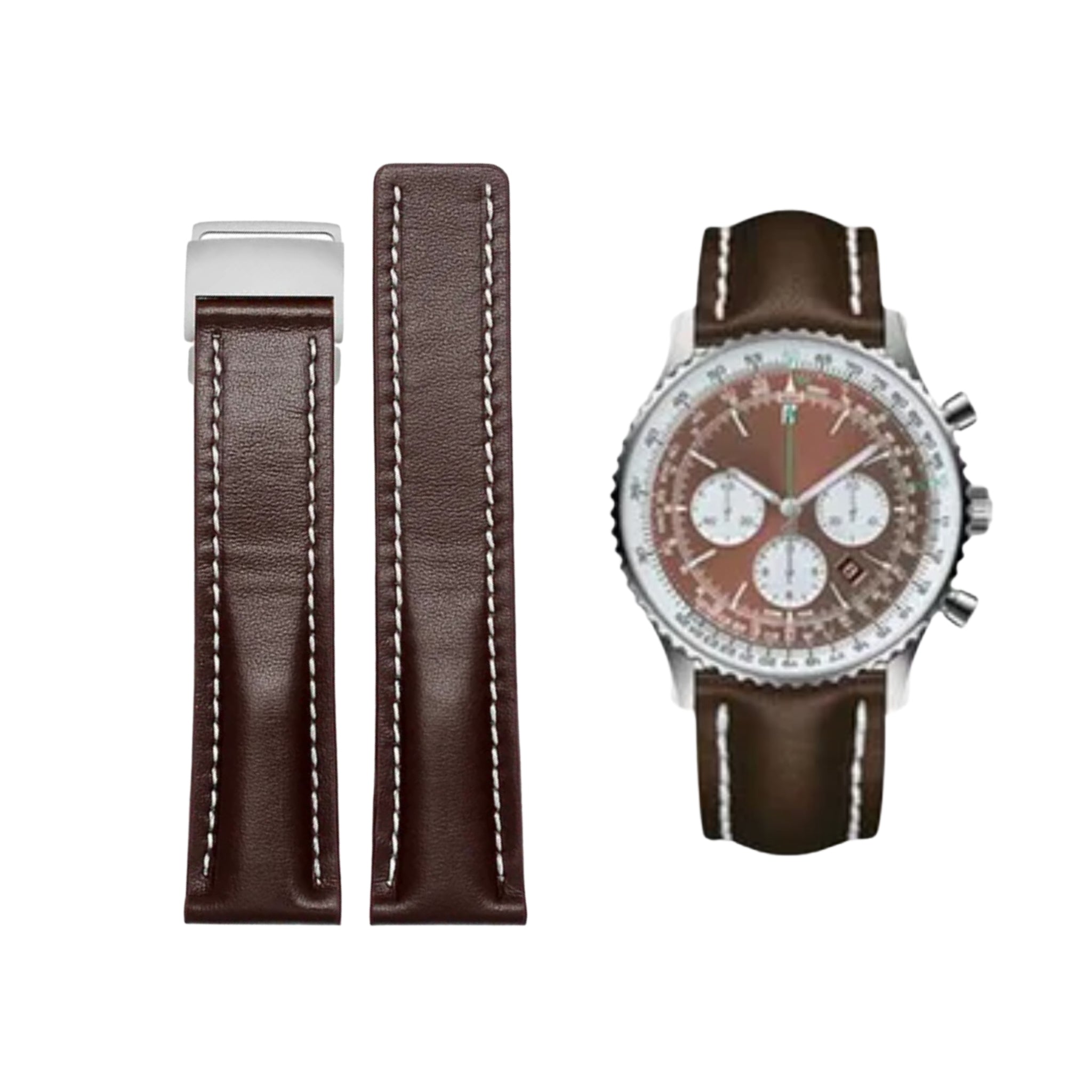 Leather Strap - For Breitling Watches - Falt Brown - Helvetus