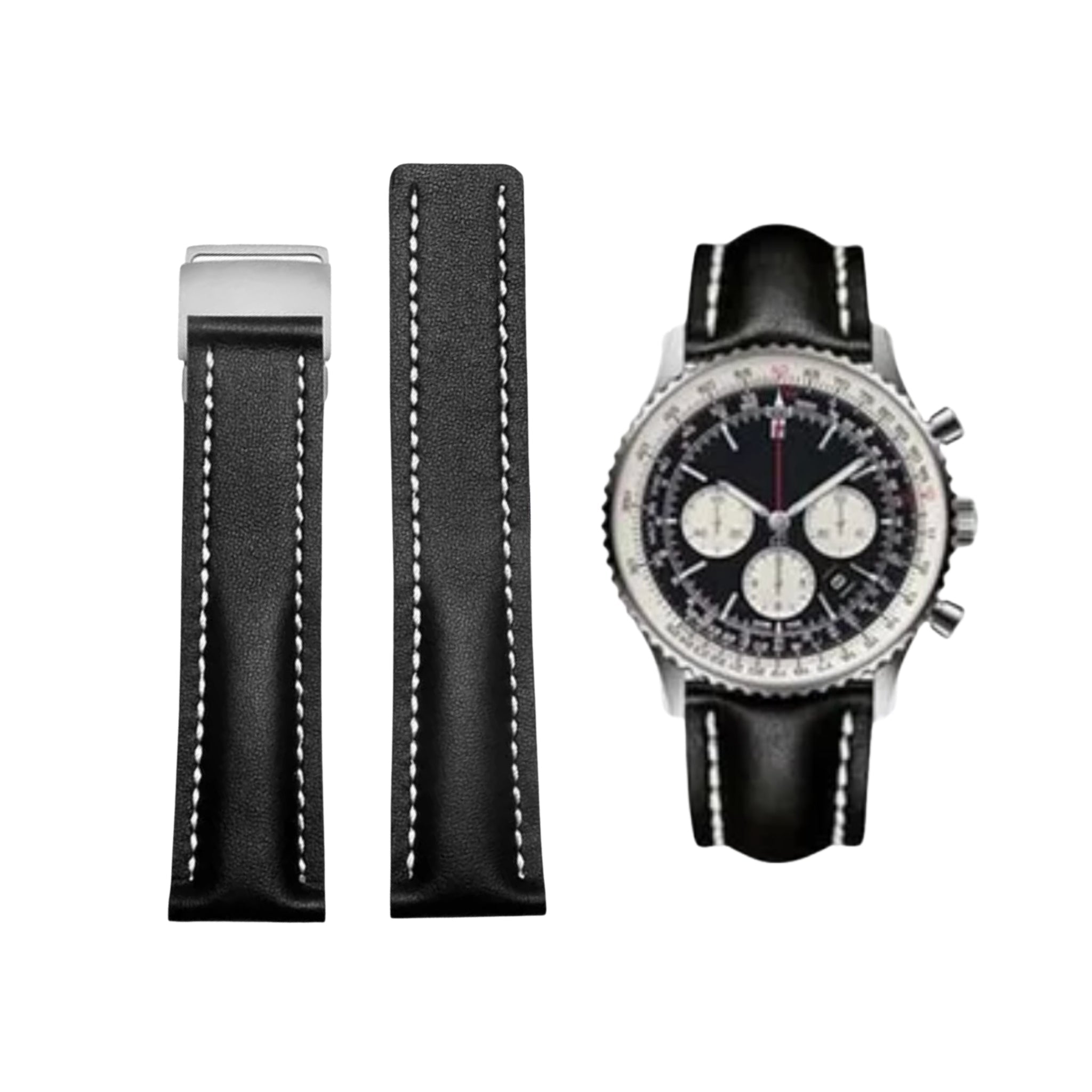 Leather Strap - For Breitling Watches - Flat Black - Helvetus