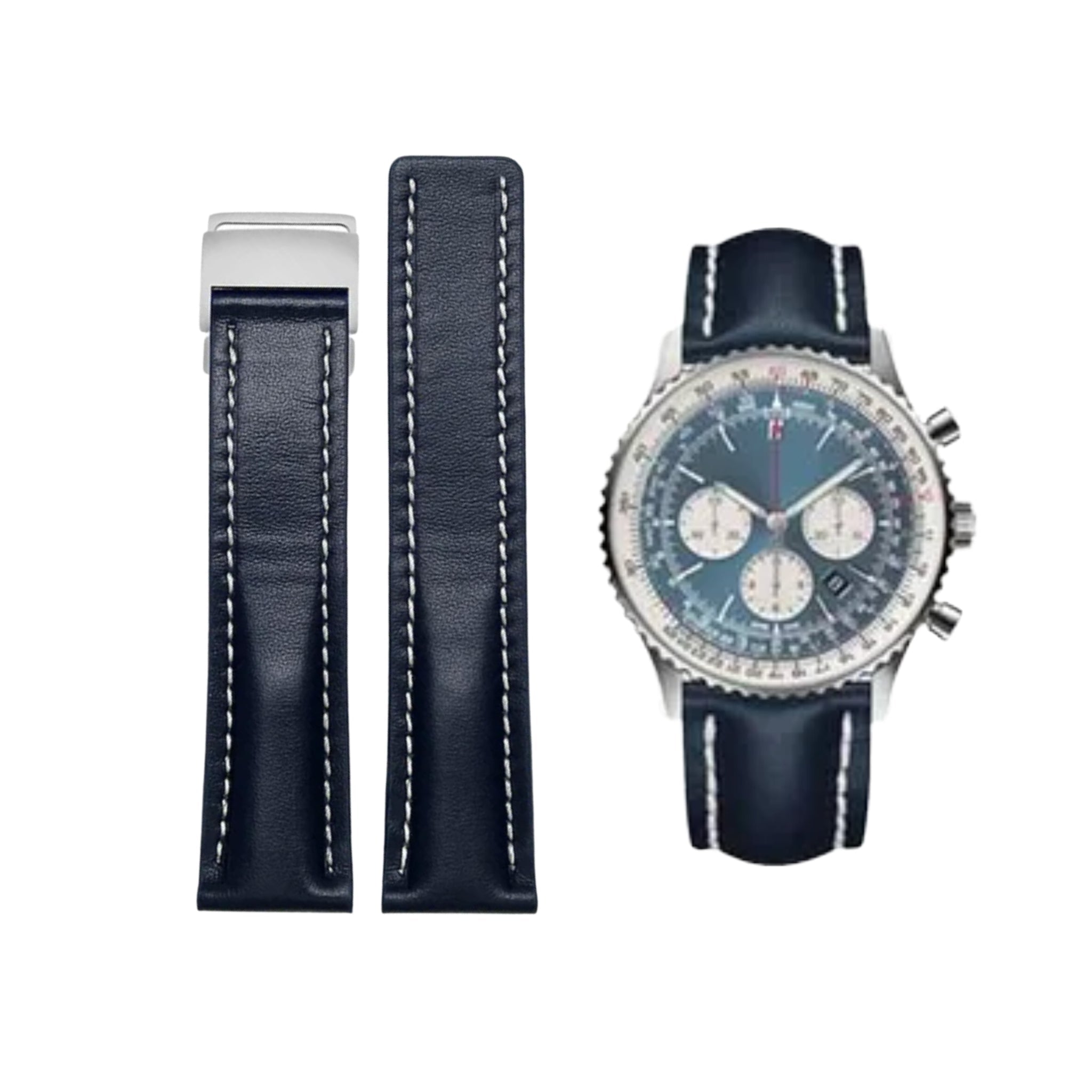 Leather Strap - For Breitling Watches - Flat Dark Blue - Helvetus