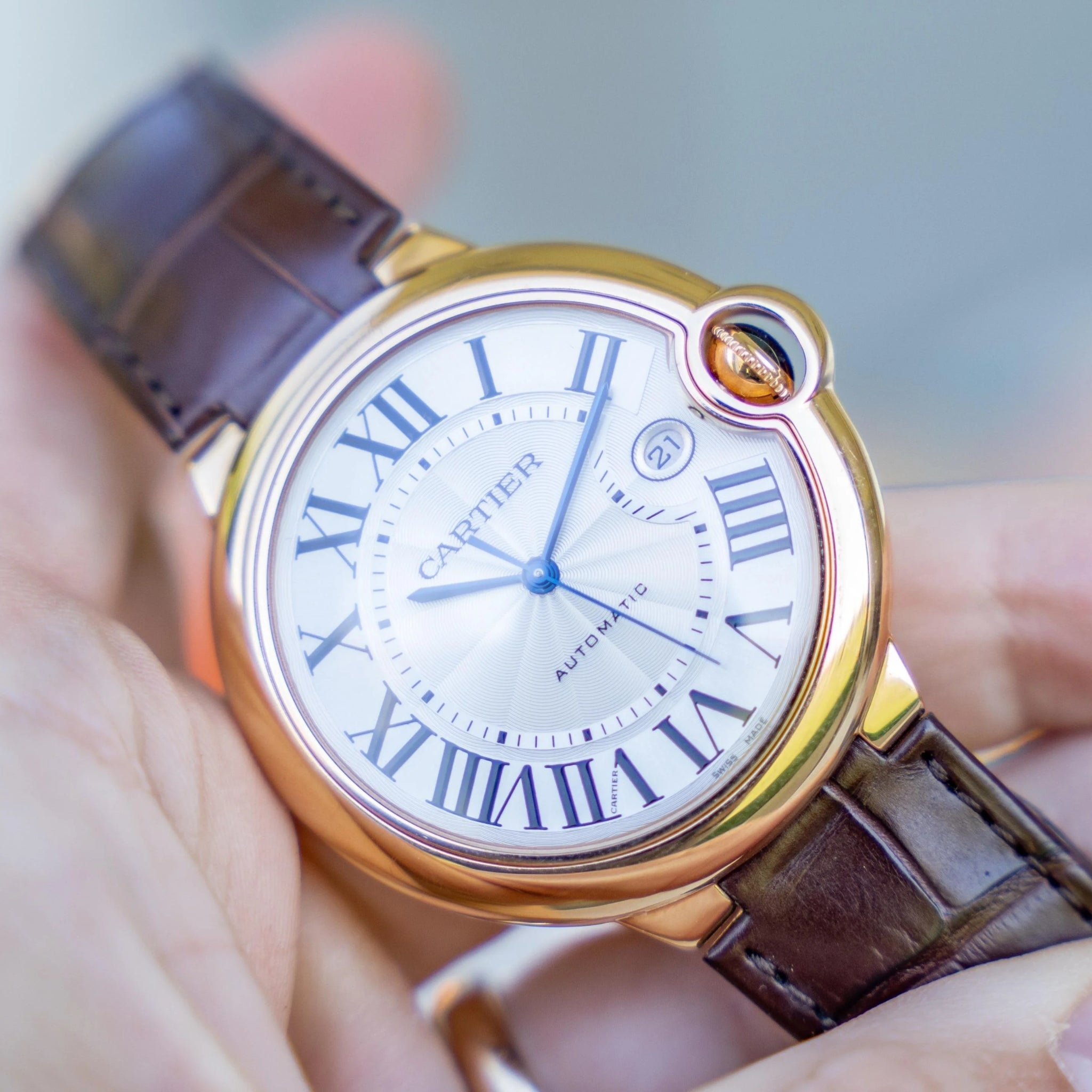 Leather Strap - For Cartier Ballon Bleu - Brown - Helvetus