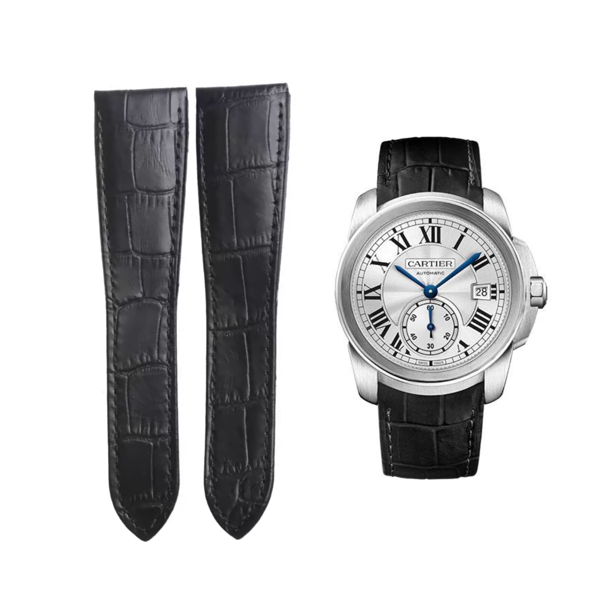 Leather Strap - For Cartier Calibre - Black - Helvetus