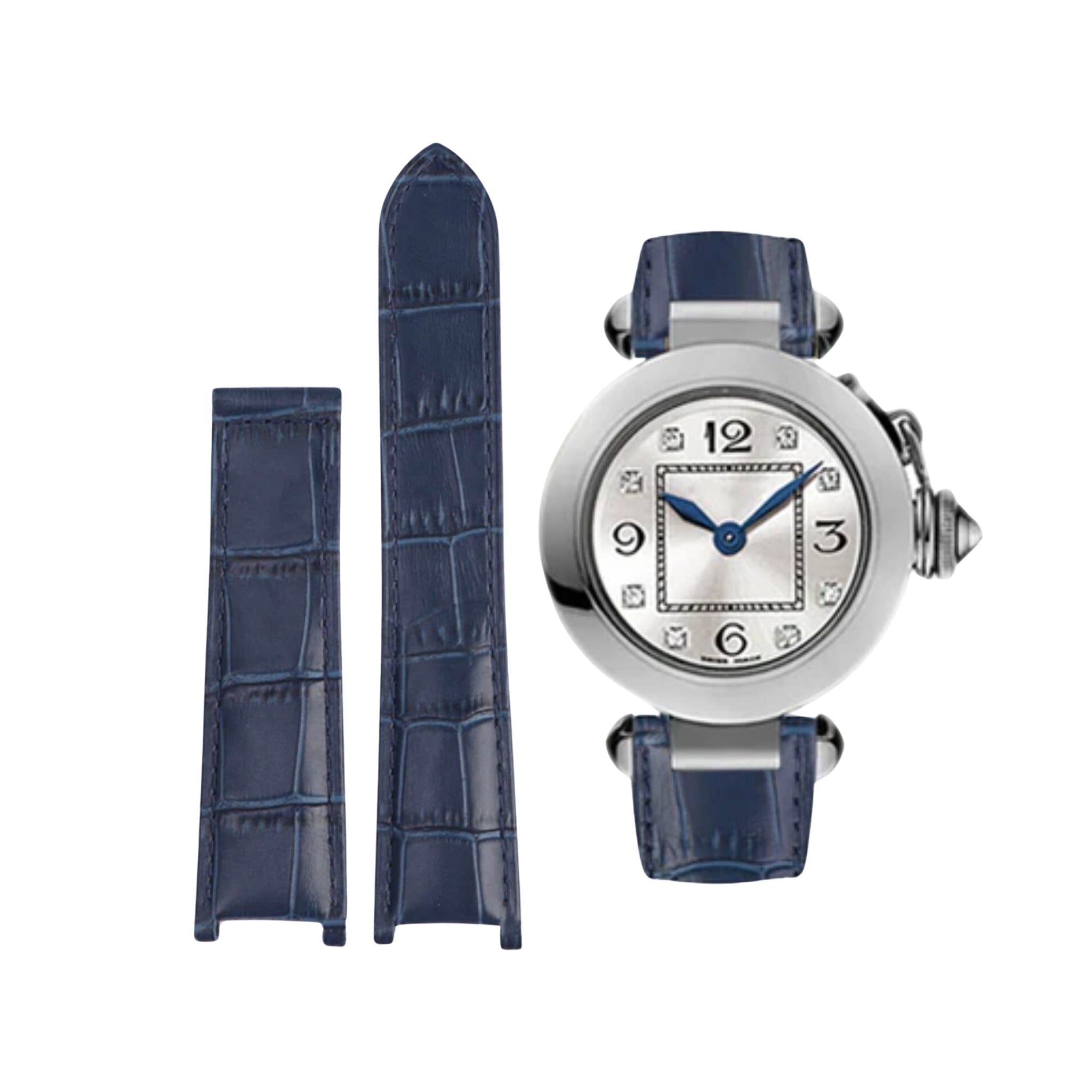 Leather Strap - For Cartier Pasha - Blue - Helvetus