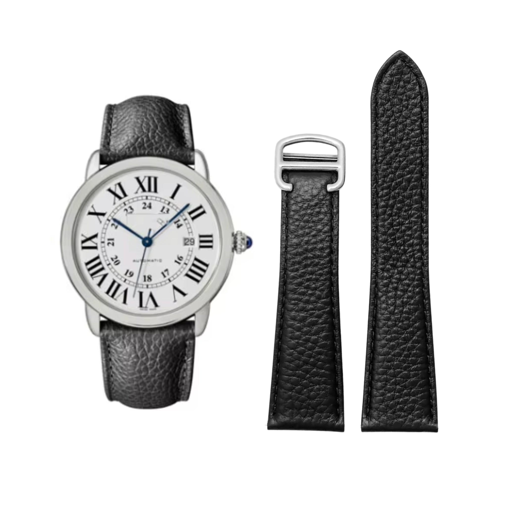 Leather Strap - For Cartier Ronde Models - Black - Helvetus