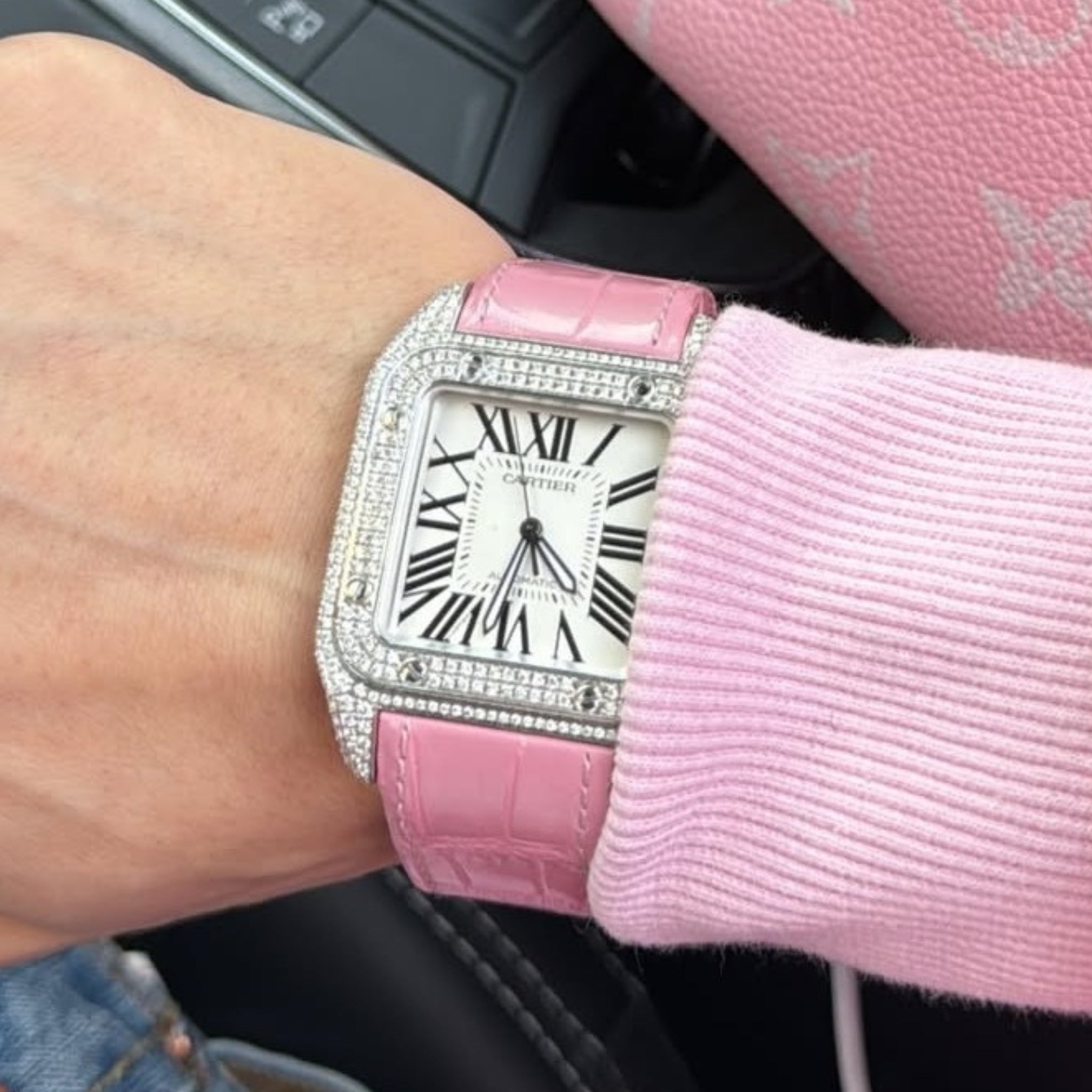 Leather Strap - For Cartier Santos 100 - Pink - Helvetus