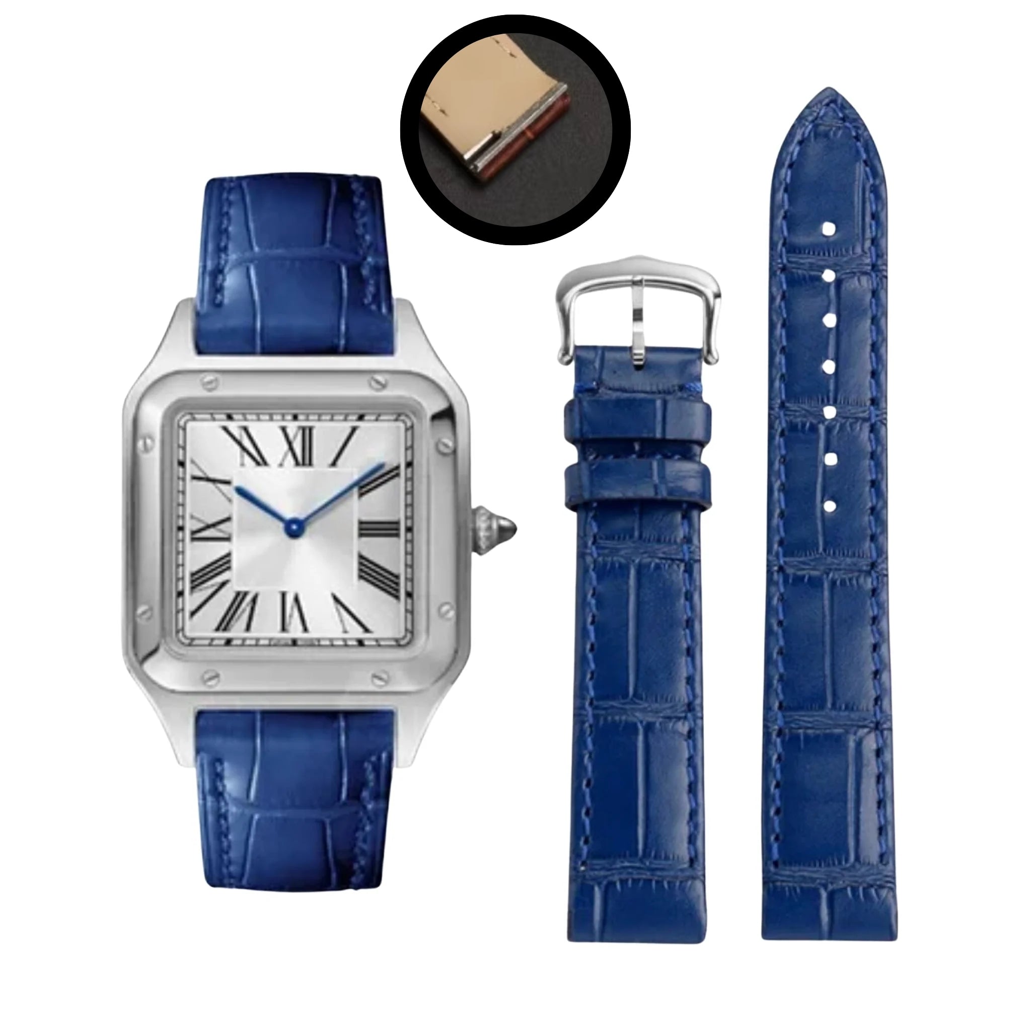 Leather Strap - For Cartier Santos Dumont - Blue - Helvetus