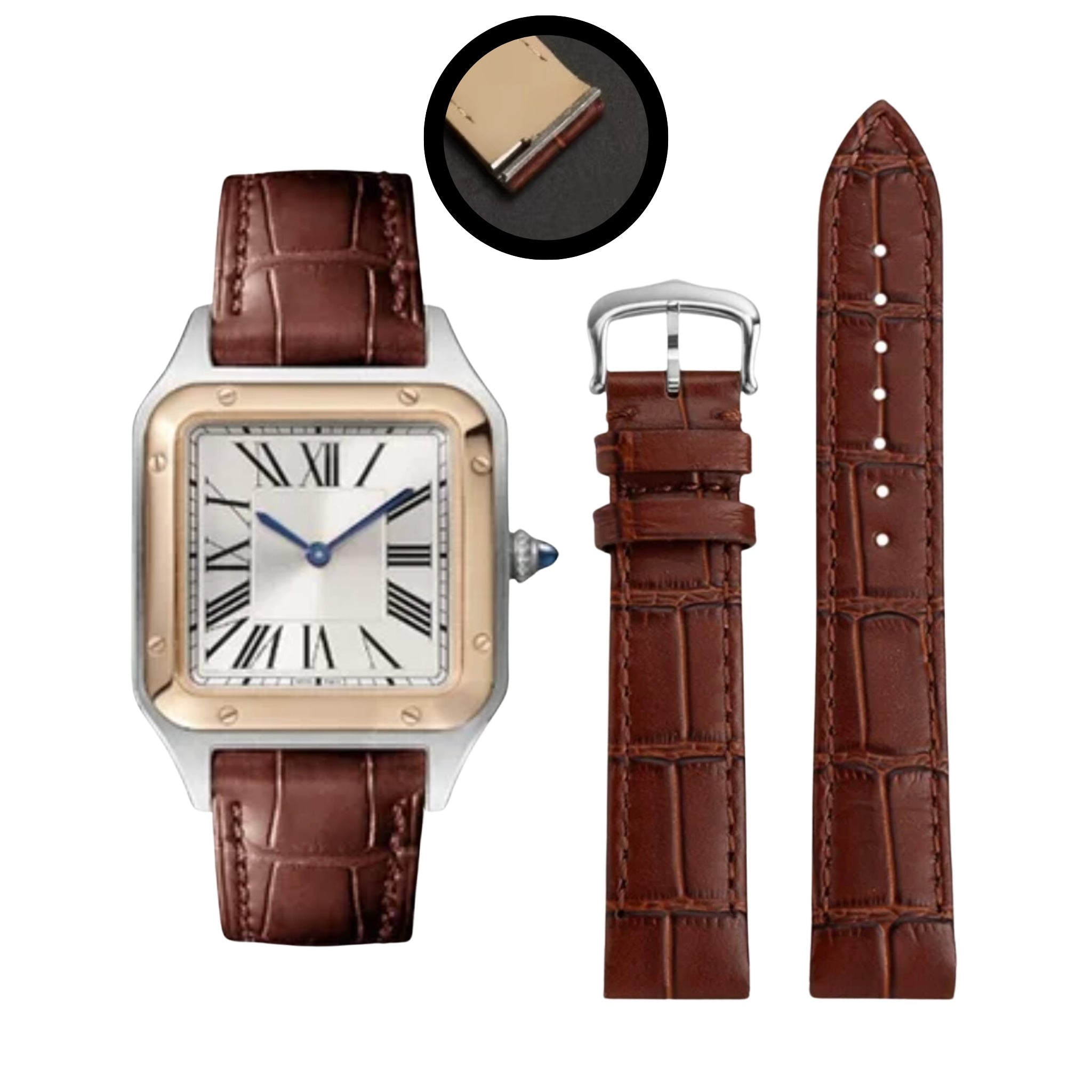 Leather Strap - For Cartier Santos Dumont - Brown - Helvetus