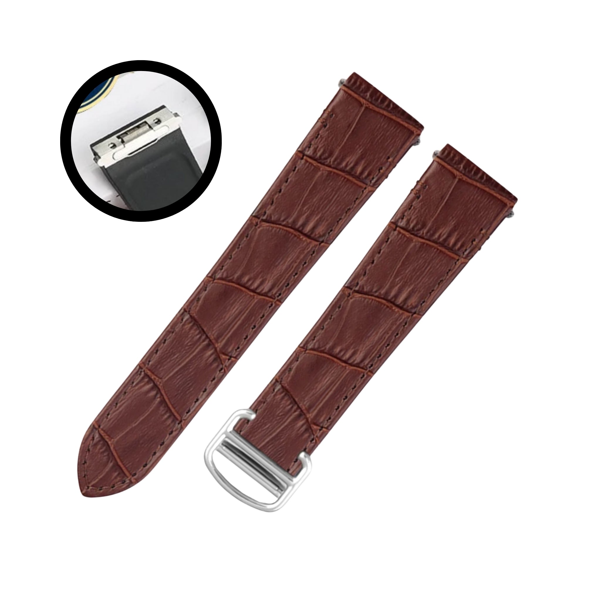 Leather Strap - For Cartier Santos Medium/Large - Brown - Helvetus