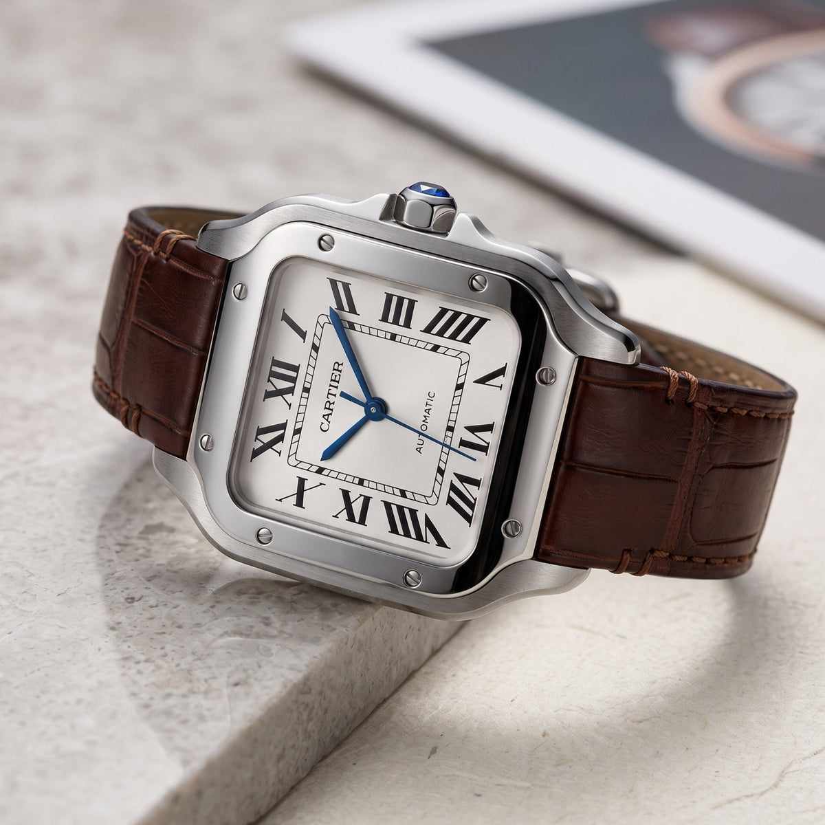 Leather Strap - For Cartier Santos Medium/Large - Brown - Quick Release/Switch - Helvetus