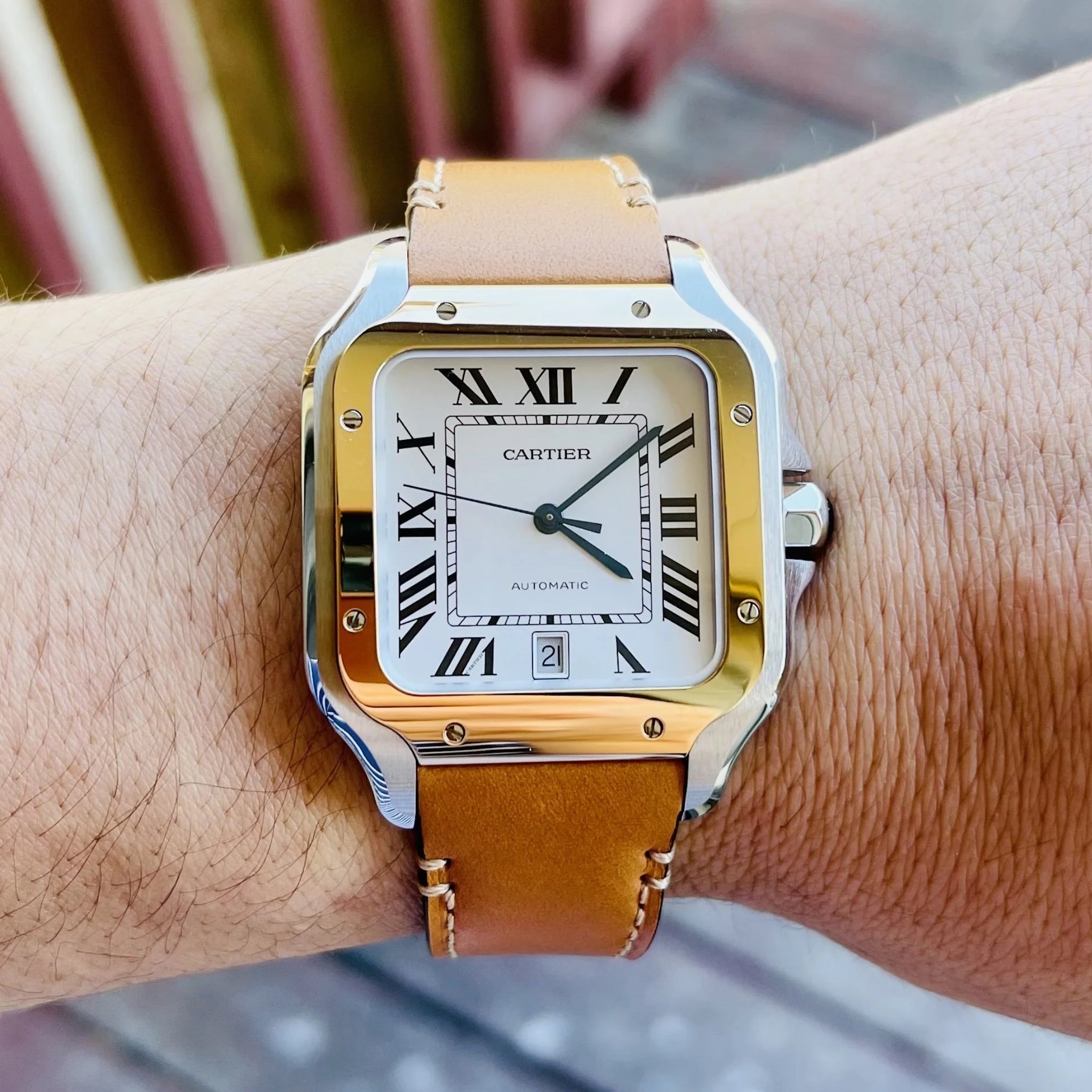 Leather Strap - For Cartier Santos Medium/Large - Flat Orange - Helvetus