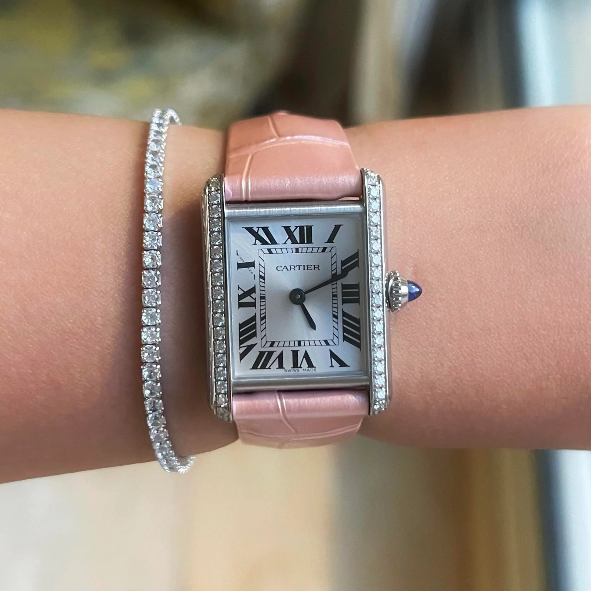 Leather Strap - For Cartier Tank - Pink - Helvetus