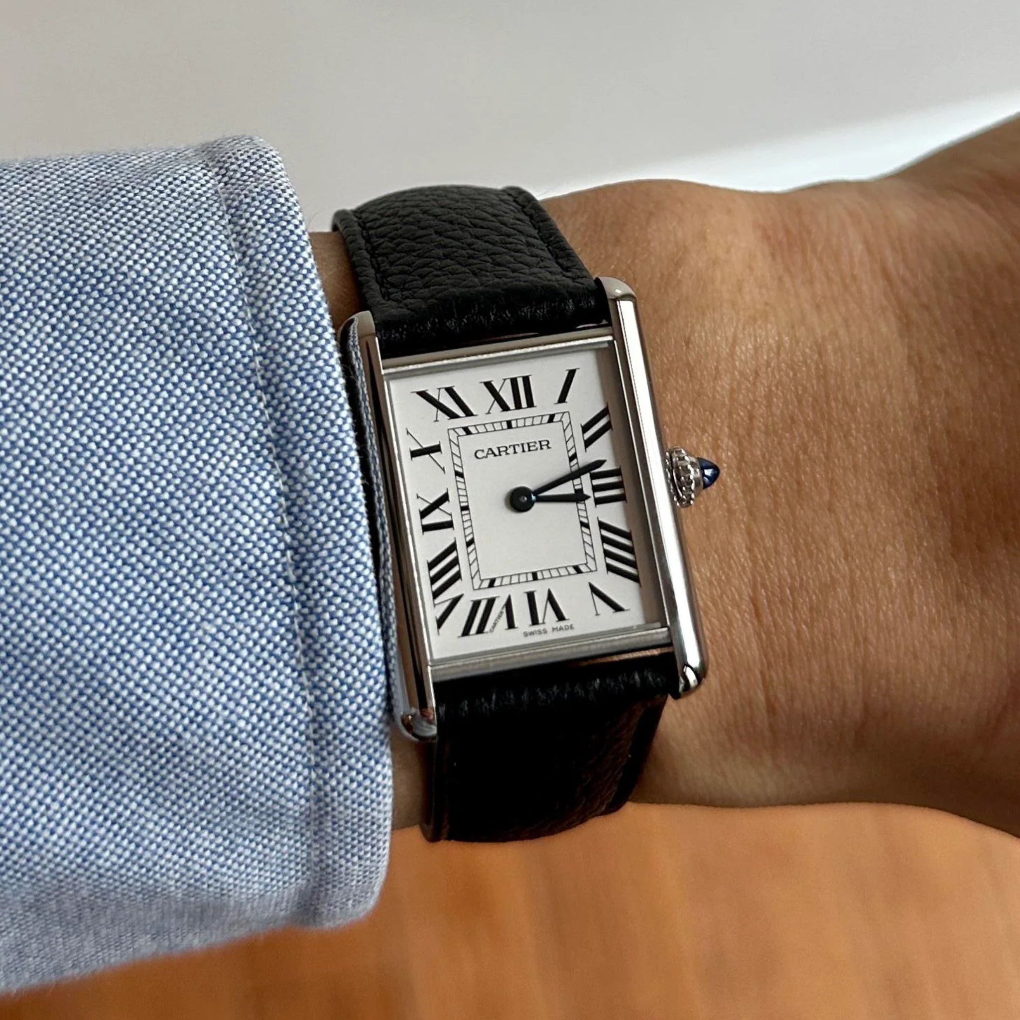 Leather Strap - For Cartier Tank Solo - Black - Helvetus