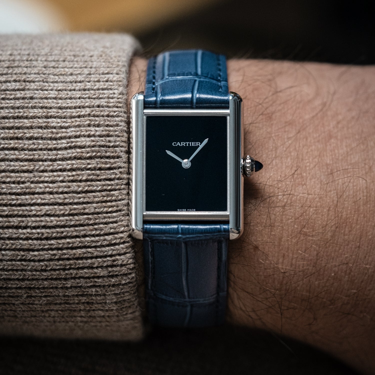 Leather Strap for Cartier Tank / Tank Solo / Tank Must – Blue - Helvetus