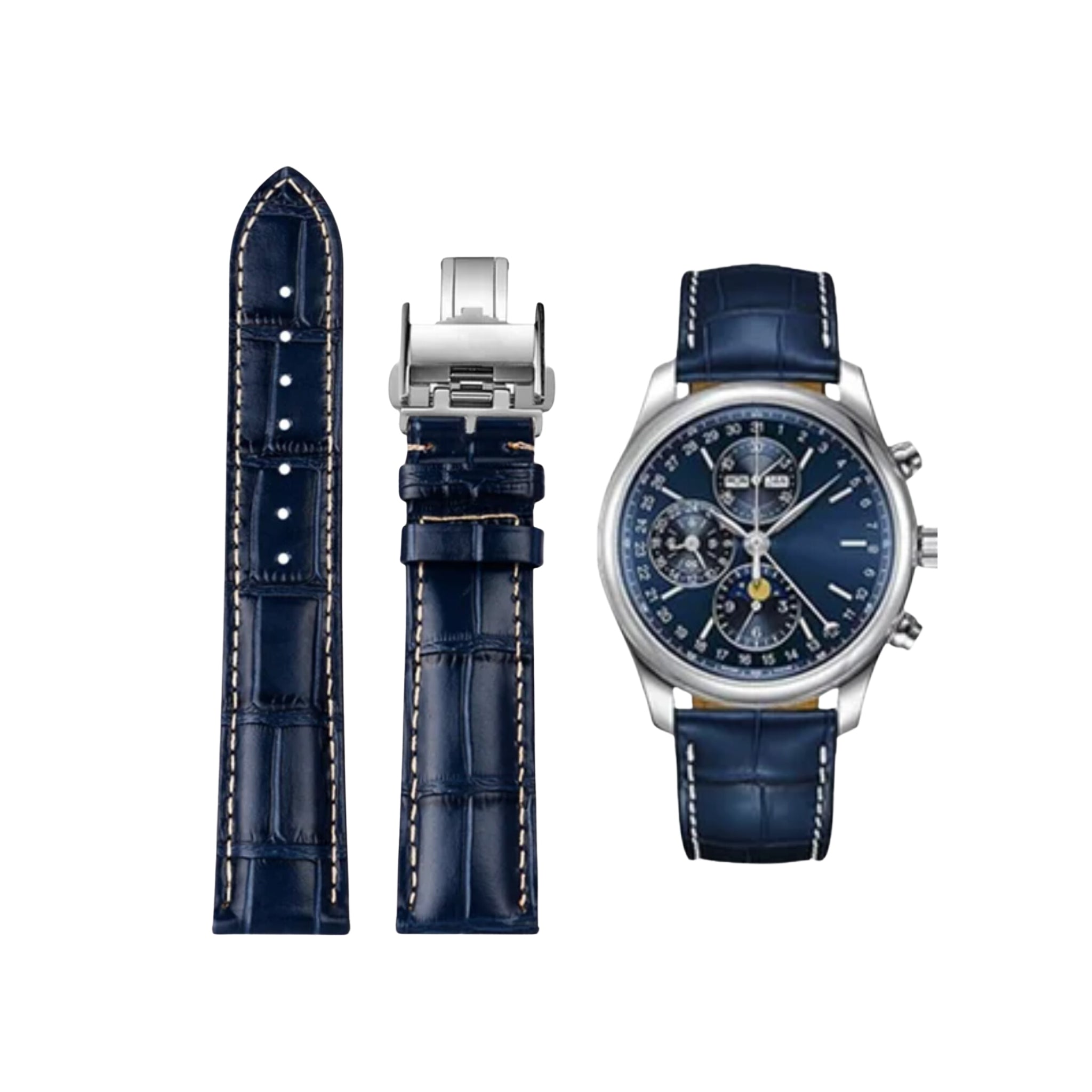 Leather Strap - For Longines Master Collection - Blue - Helvetus