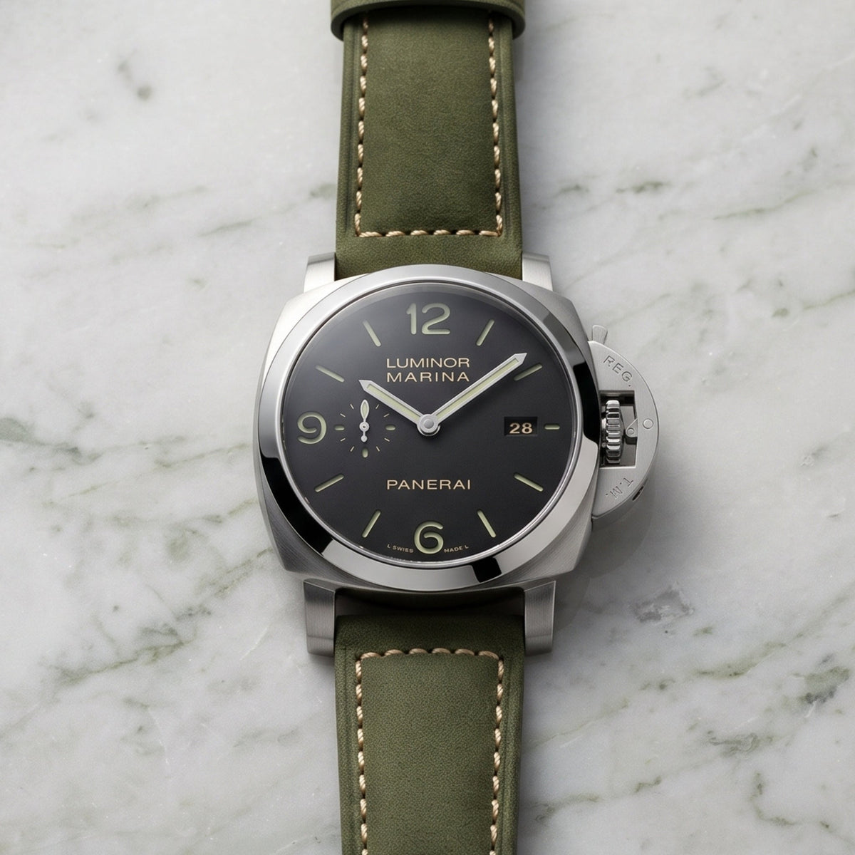 Leather Strap - For Panerai - Light Green - Helvetus