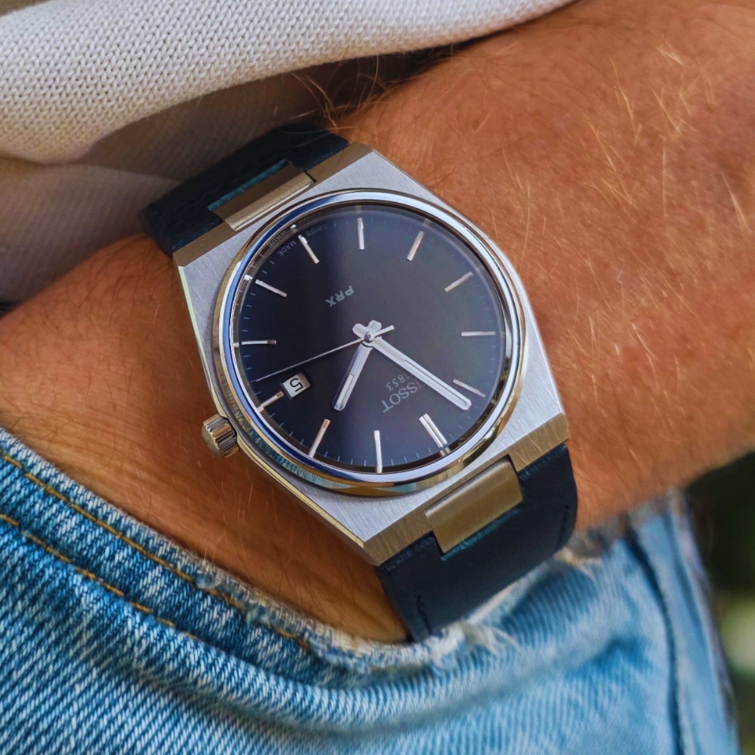 Leather Strap for Tissot PRX - Flat Blue - Helvetus