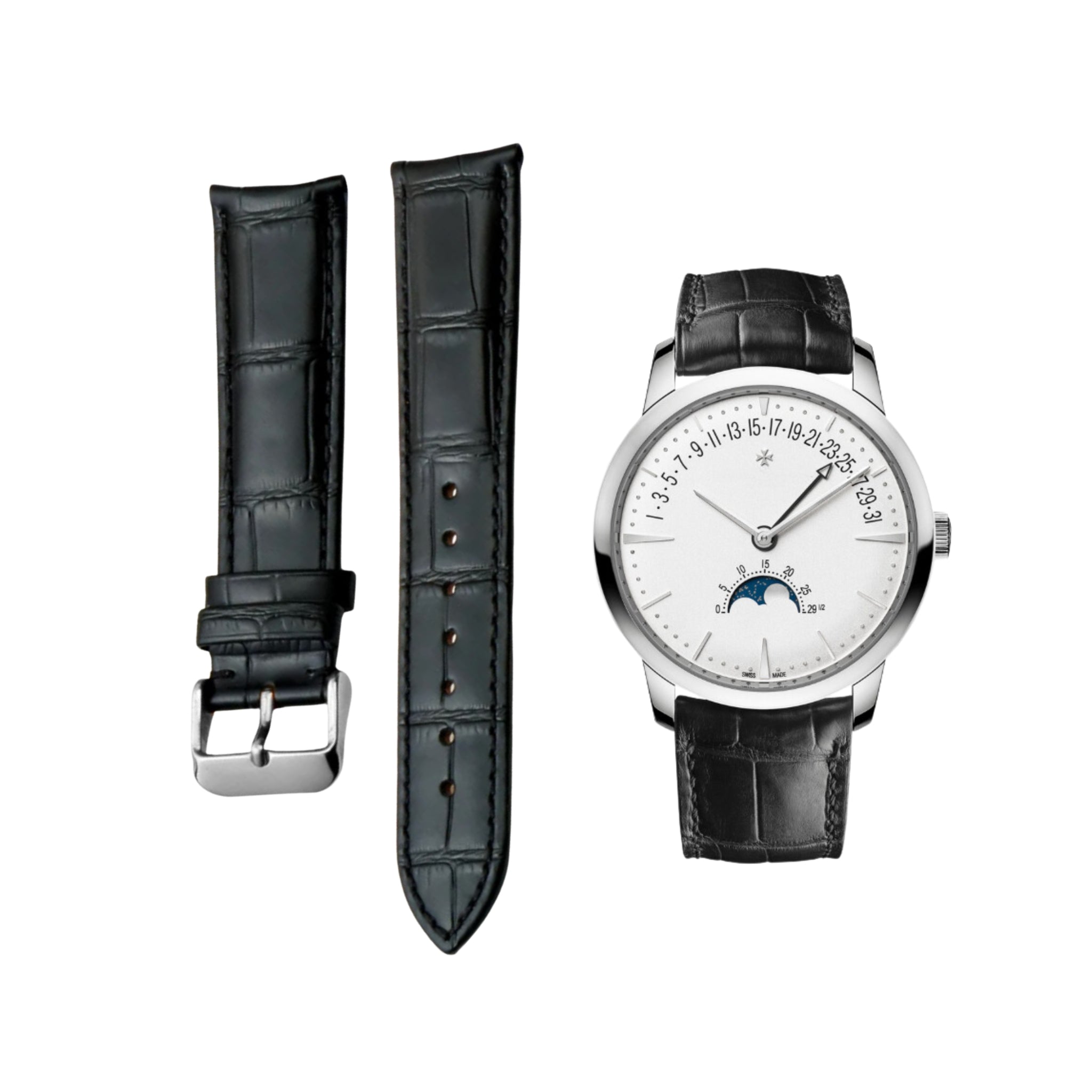 Leather Strap - For Vacheron Constantin Patrimony & Traditionnelle and other Models - Black - Helvetus