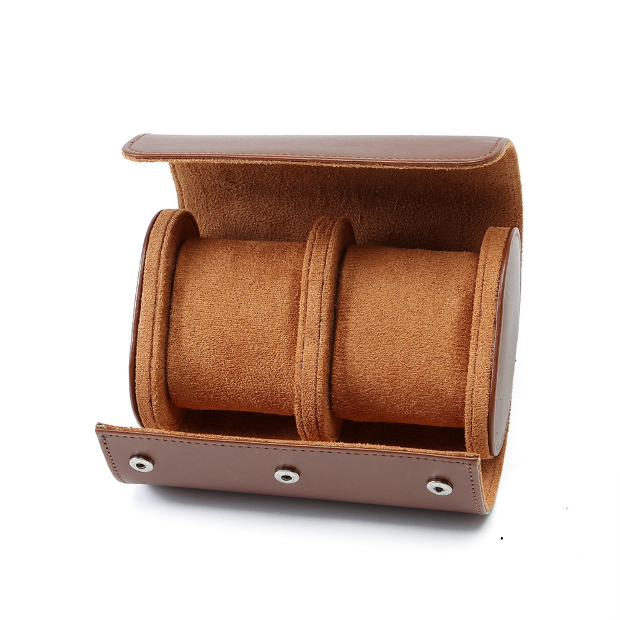 Leather Watch Roll - 2 Slot Travel Roll - Brown - Helvetus