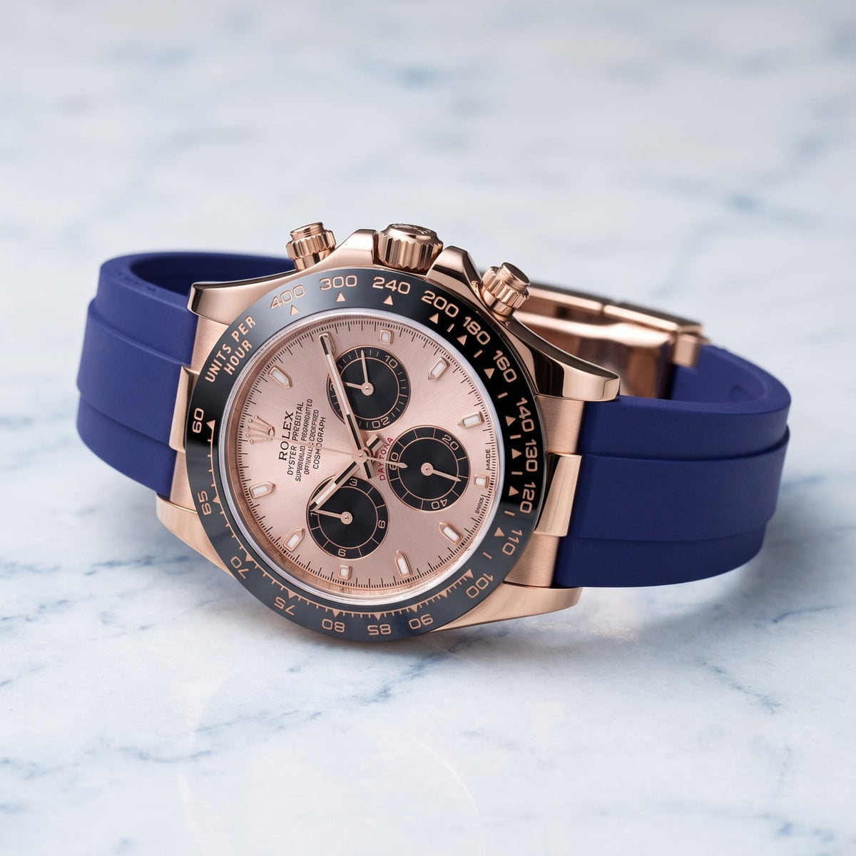 Navy Blue FKM Rubber Strap for Rolex Oysterflex – Daytona, Yacht-Master & Sky-Dweller - Helvetus