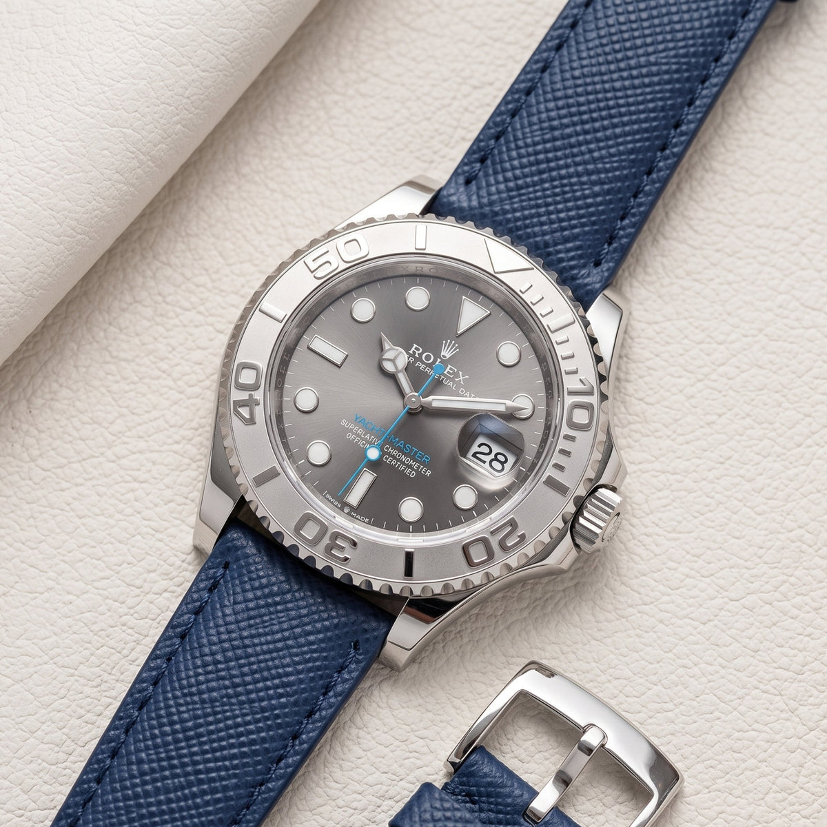 Navy Blue Leather Watch Strap – Handcrafted Replacement Band – Helvetus® - Helvetus