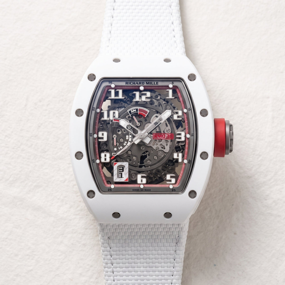 Nylon Strap - For Richard Mille RM011 | RM11-01 | RM11-02 | RM11-03 | RM11-04 | RM11-05 | RM47 | RM50 | RM52 | RM53-01 | RM57 | RM65 | RM69 - White - Helvetus