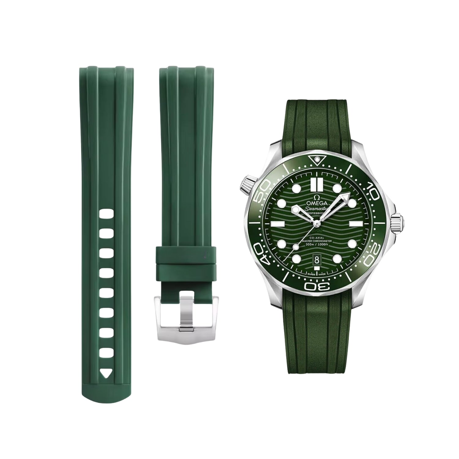 Omega Seamaster (Diver) 300M Rubber Strap - Green - Helvetus