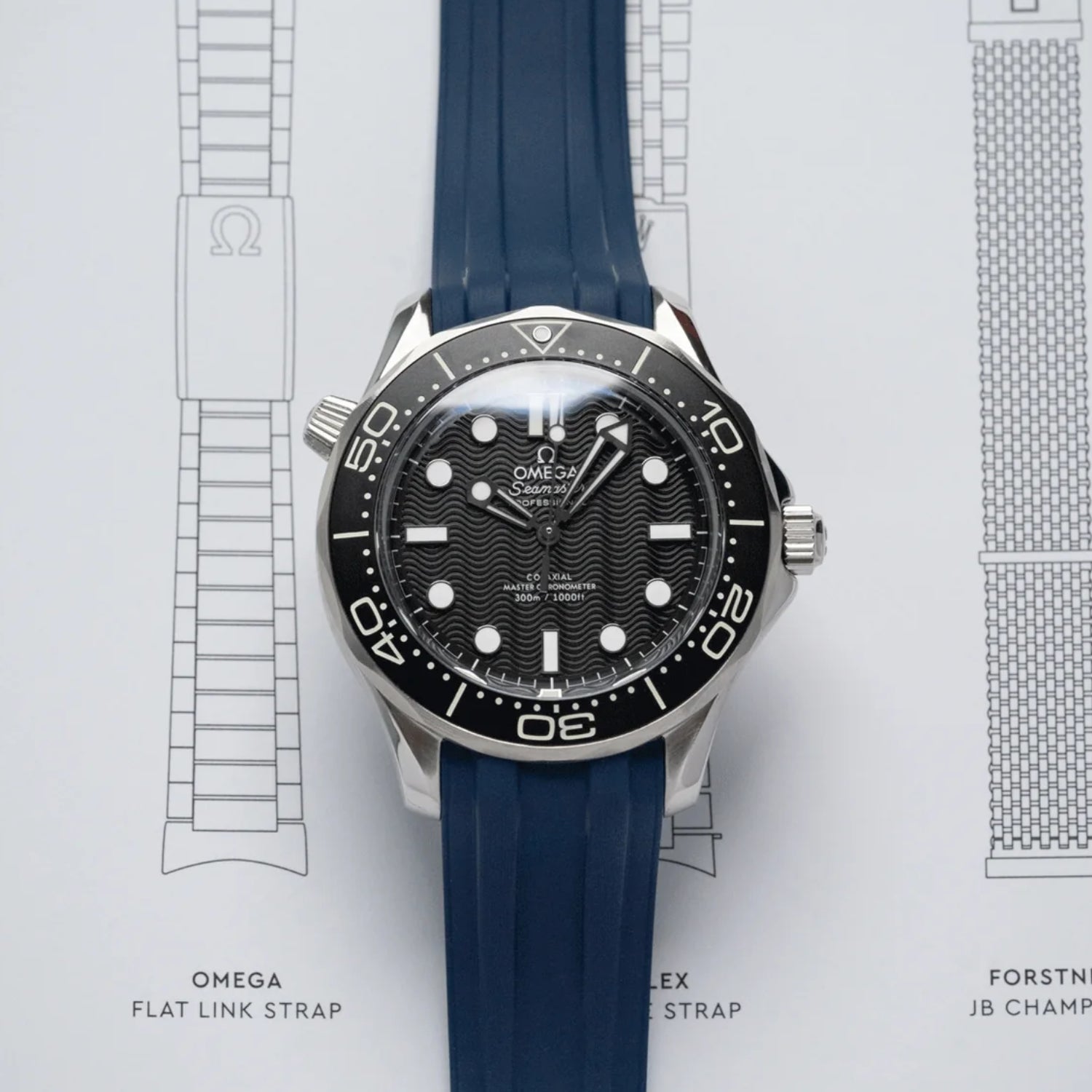 Omega Seamaster (Diver) 300M Rubber Strap - Navy Blue - Helvetus