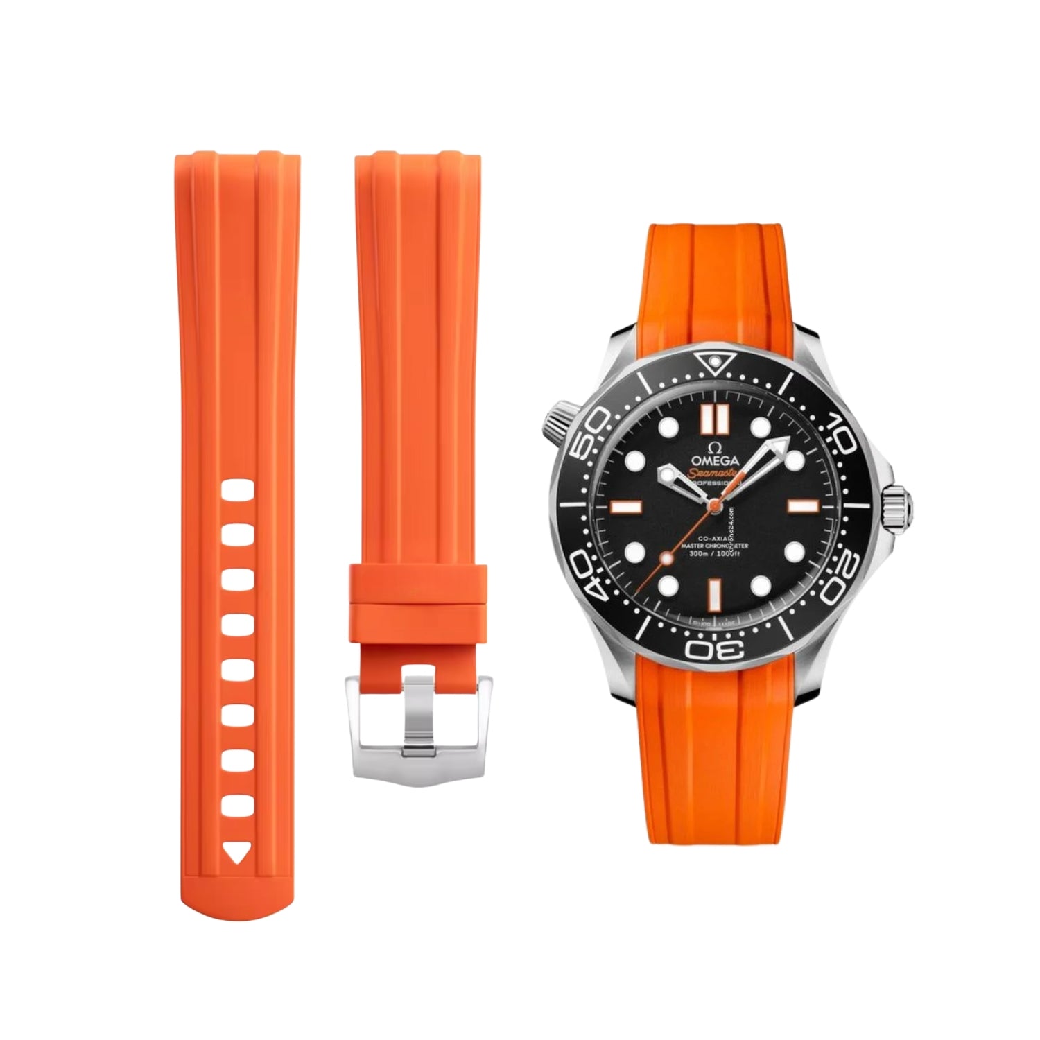 Omega Seamaster (Diver) 300M Rubber Strap - Orange - Helvetus