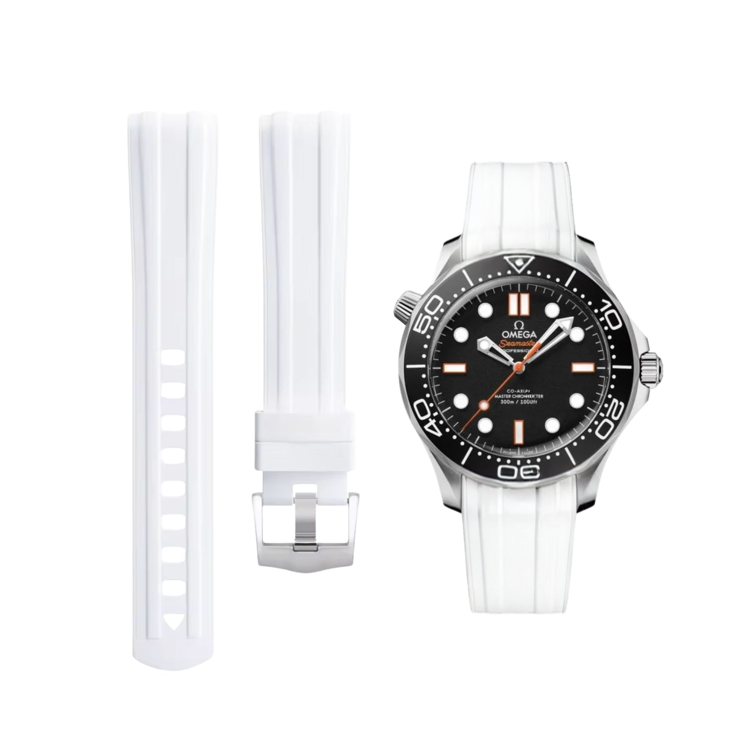 Omega Seamaster (Diver) 300M Rubber Strap - White - Helvetus