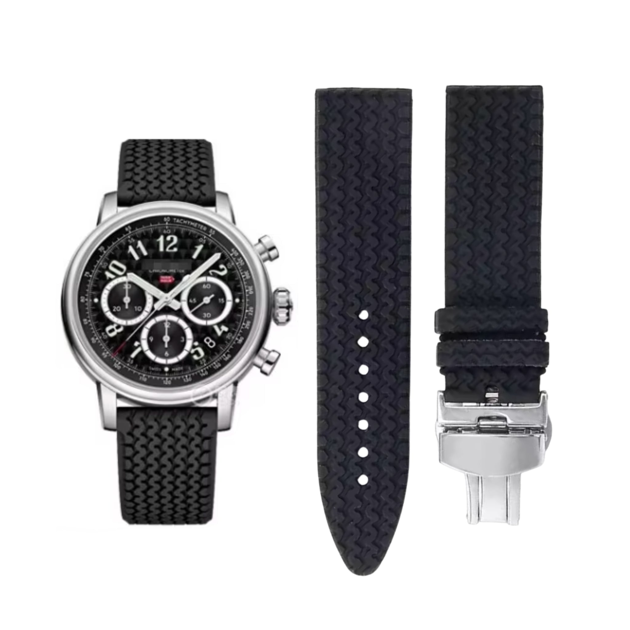 Rubber Strap - For all Chopard Mille Miglia Models - Black - Helvetus