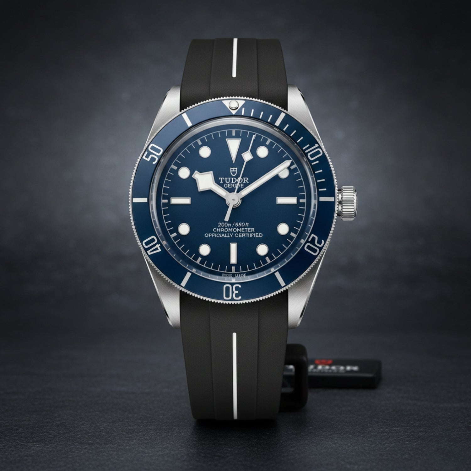 Rubber Strap - For all Tudor Black Bay Models - Black w/White Line | LuxLine® - Helvetus