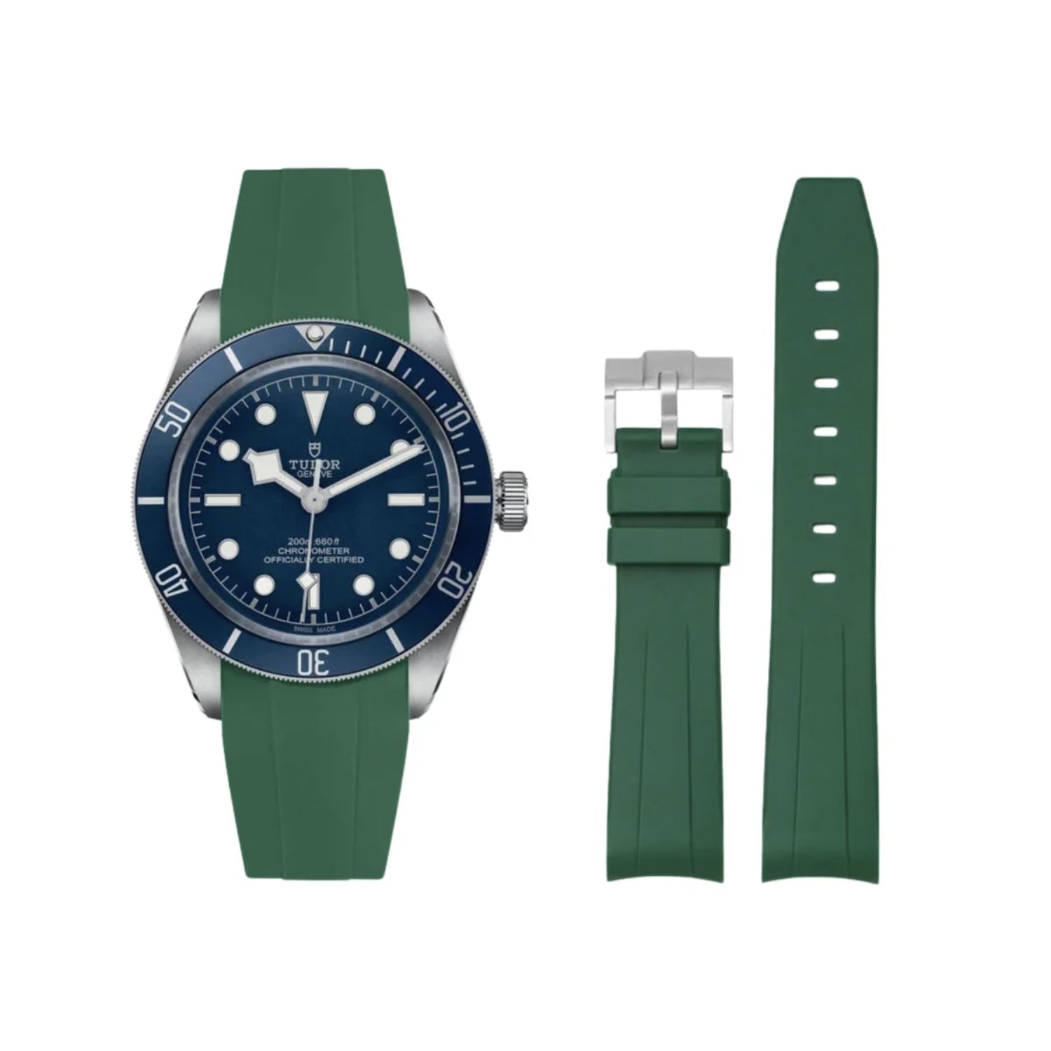 Rubber Strap - For all Tudor Black Bay Models - Green - Helvetus