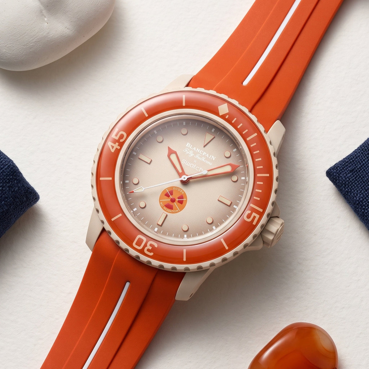 Rubber Strap - For Blancpain X Swatch - Arctic Ocean - Orange w/White Line | LuxLine® - Helvetus