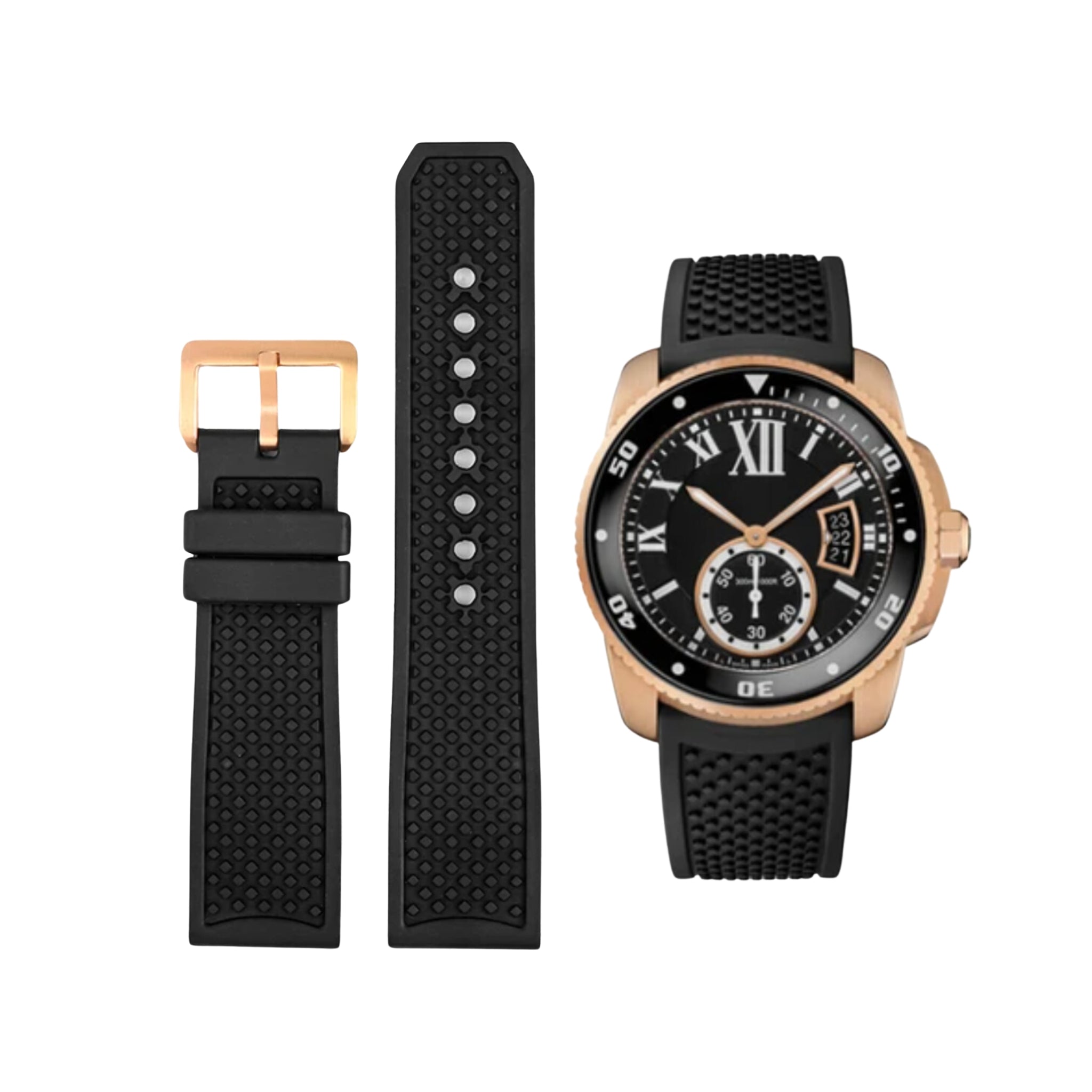 Rubber Strap - For Cartier Calibre - Black - Helvetus