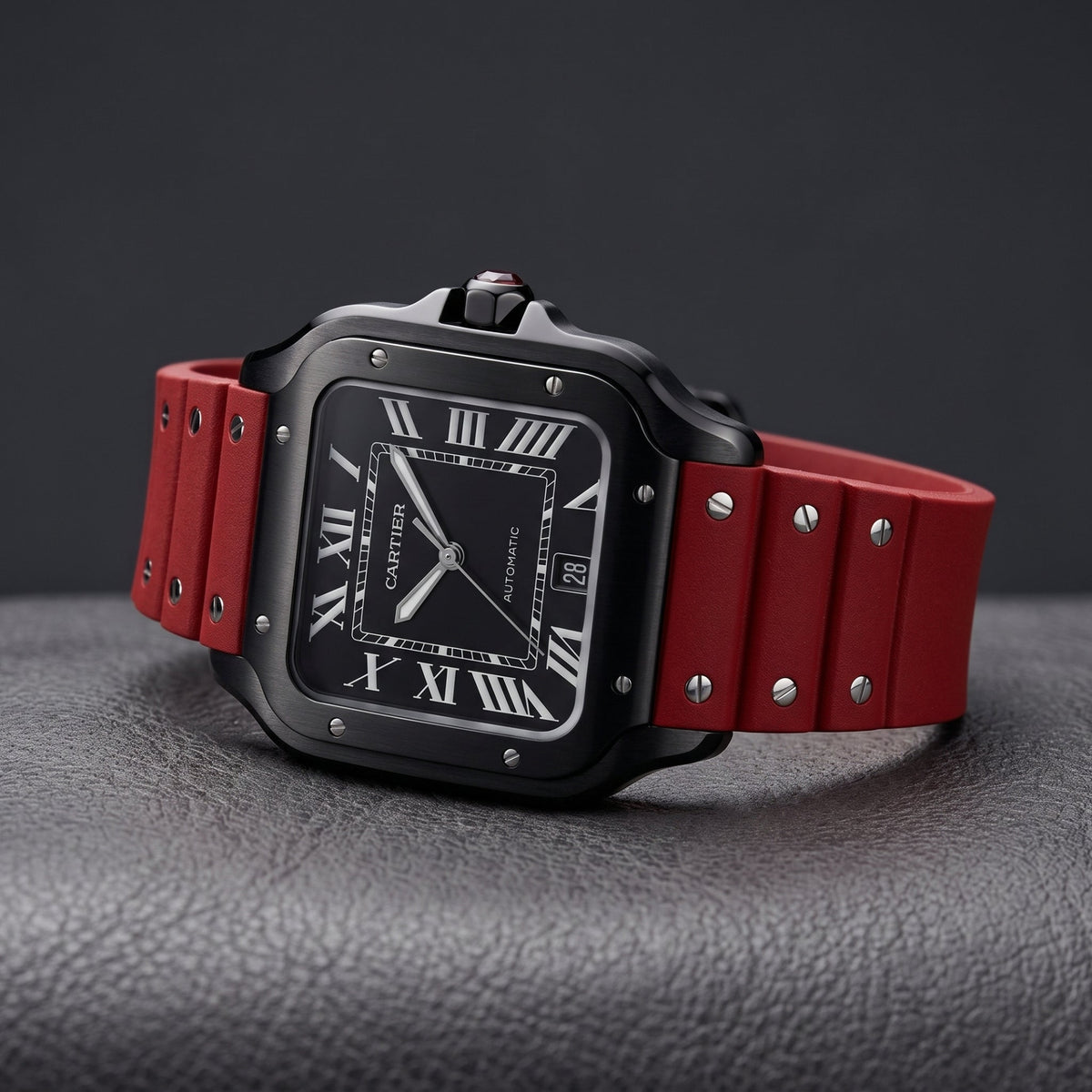 Rubber Strap - For Cartier Santos Medium/Large - Red with Screws - Quick Release/Switch - Helvetus
