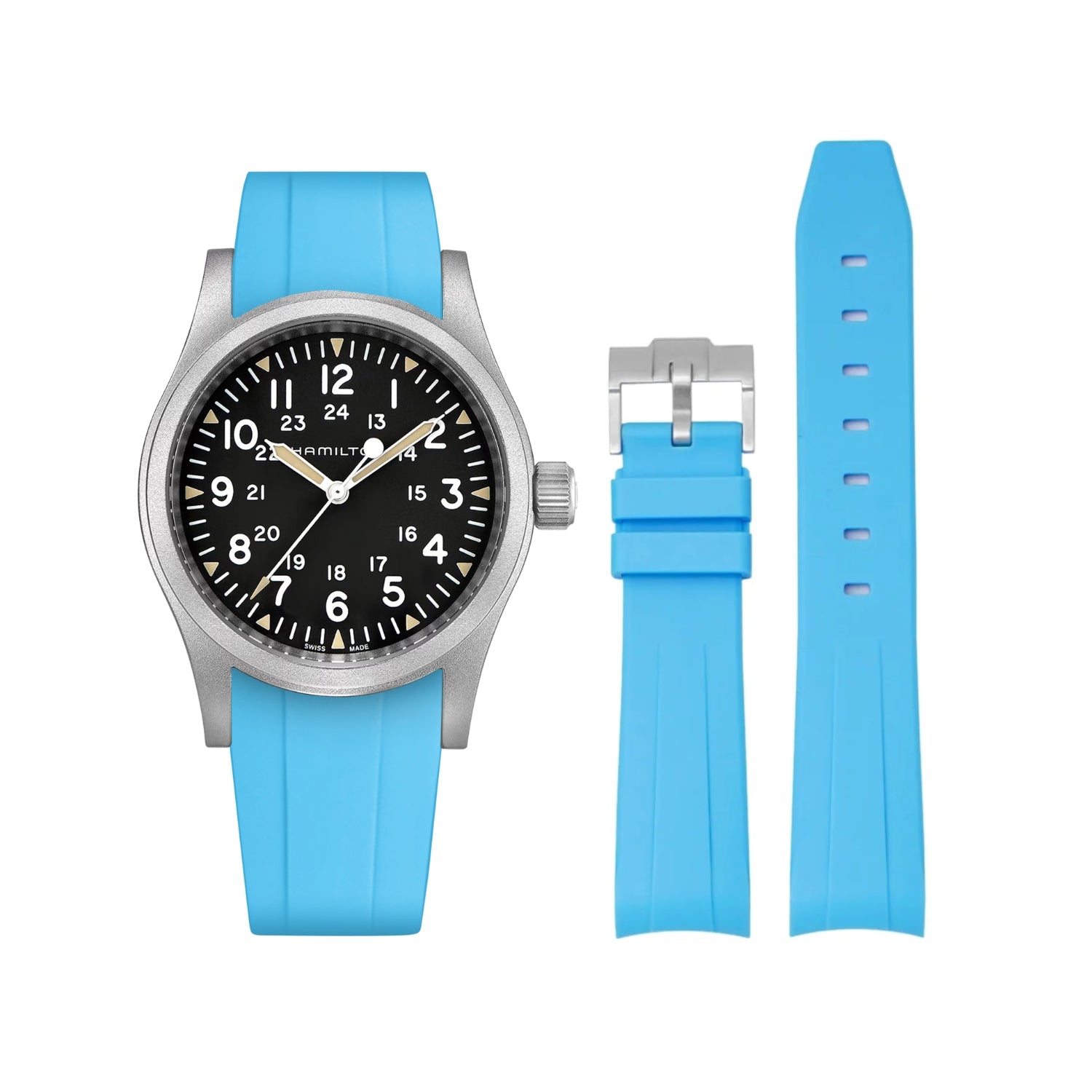 Rubber Strap – For Hamilton Khaki Field (38mm/40mm/42mm) - Light Blue - Helvetus